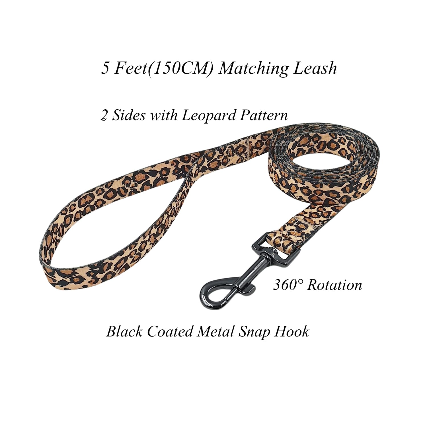Olahibi Dog Collar Leash Set, Leopard Pattern, Polyester Material, Adjustable Collar And 5Ft Matching Leash, For Large Dogs.(L,