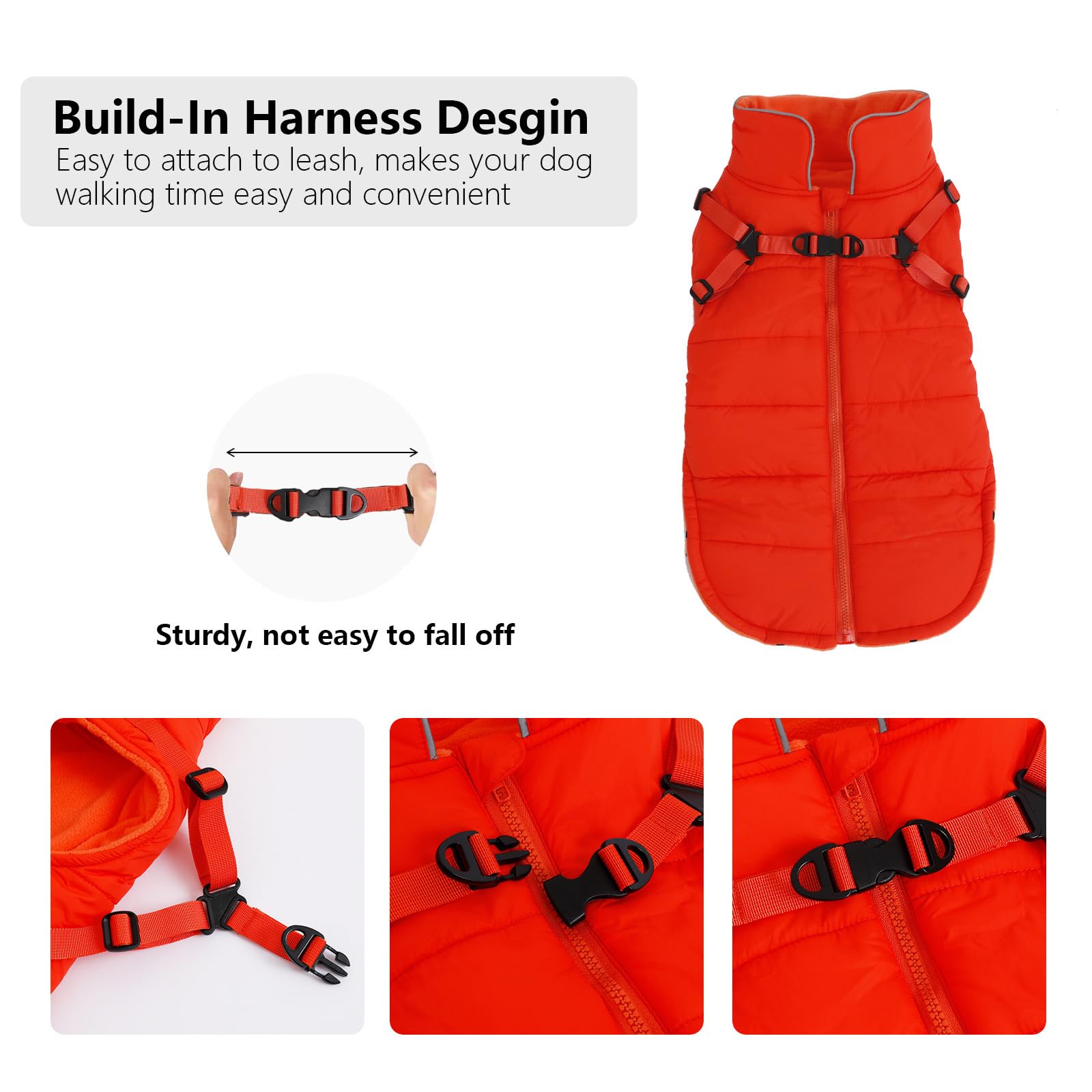 Geyecete Winter Warm Coat Waterproof Dog Winter Jacket With Harness Traction Belt,Windproof Pet Outdoor Jacket Dog Autumn- Can Be Personalized-Orange-S