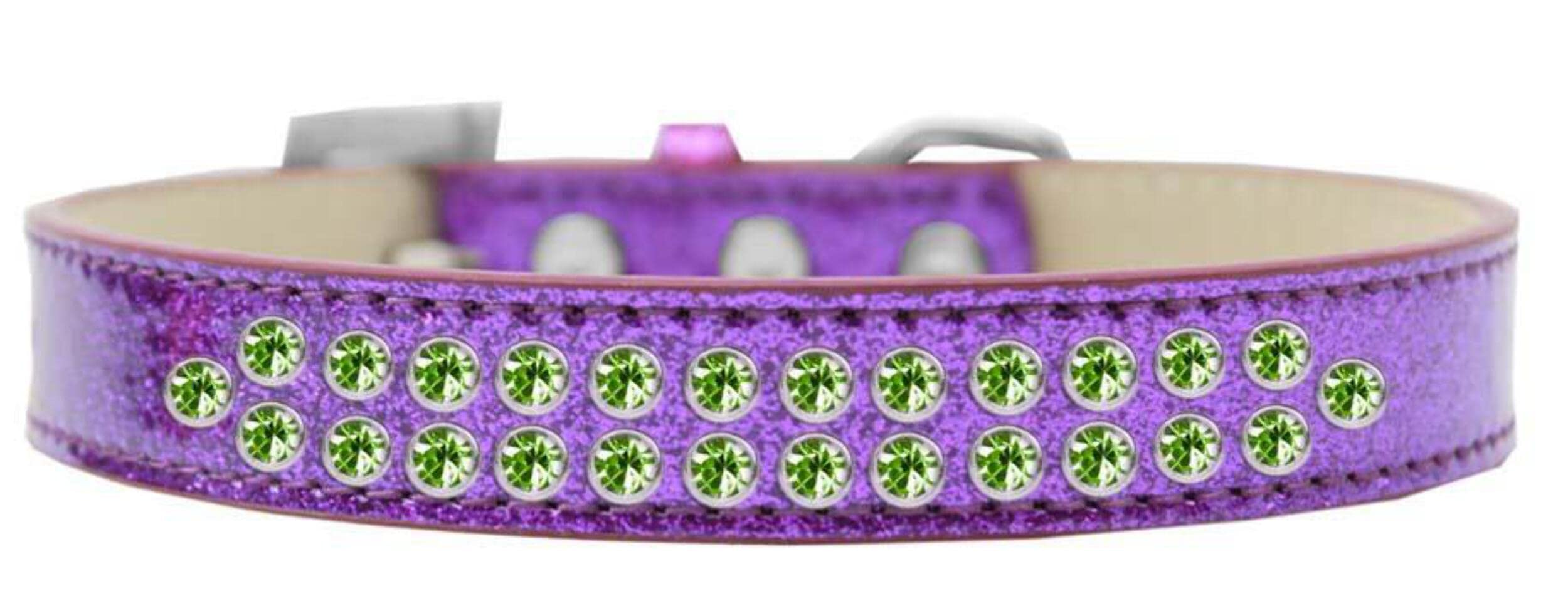 Mirage Pet Products Two Row Lime Green Crystal Lavender Dog Collar, Size 14