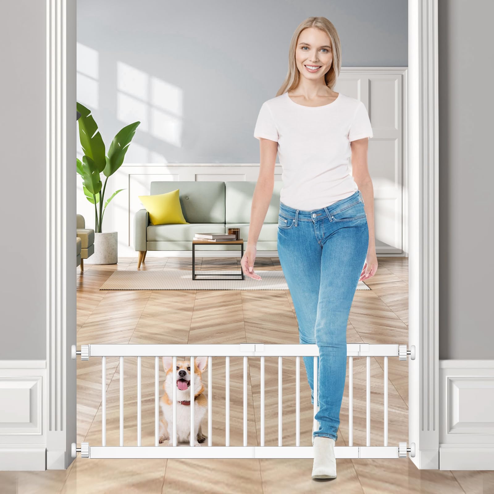 Fldofaves Dog Gate Indoor,18''-45'' Extra Wide Metal Short Dog Gate To Step Over, 14'' Tall Small Pet Gate With 3 Extension Kits