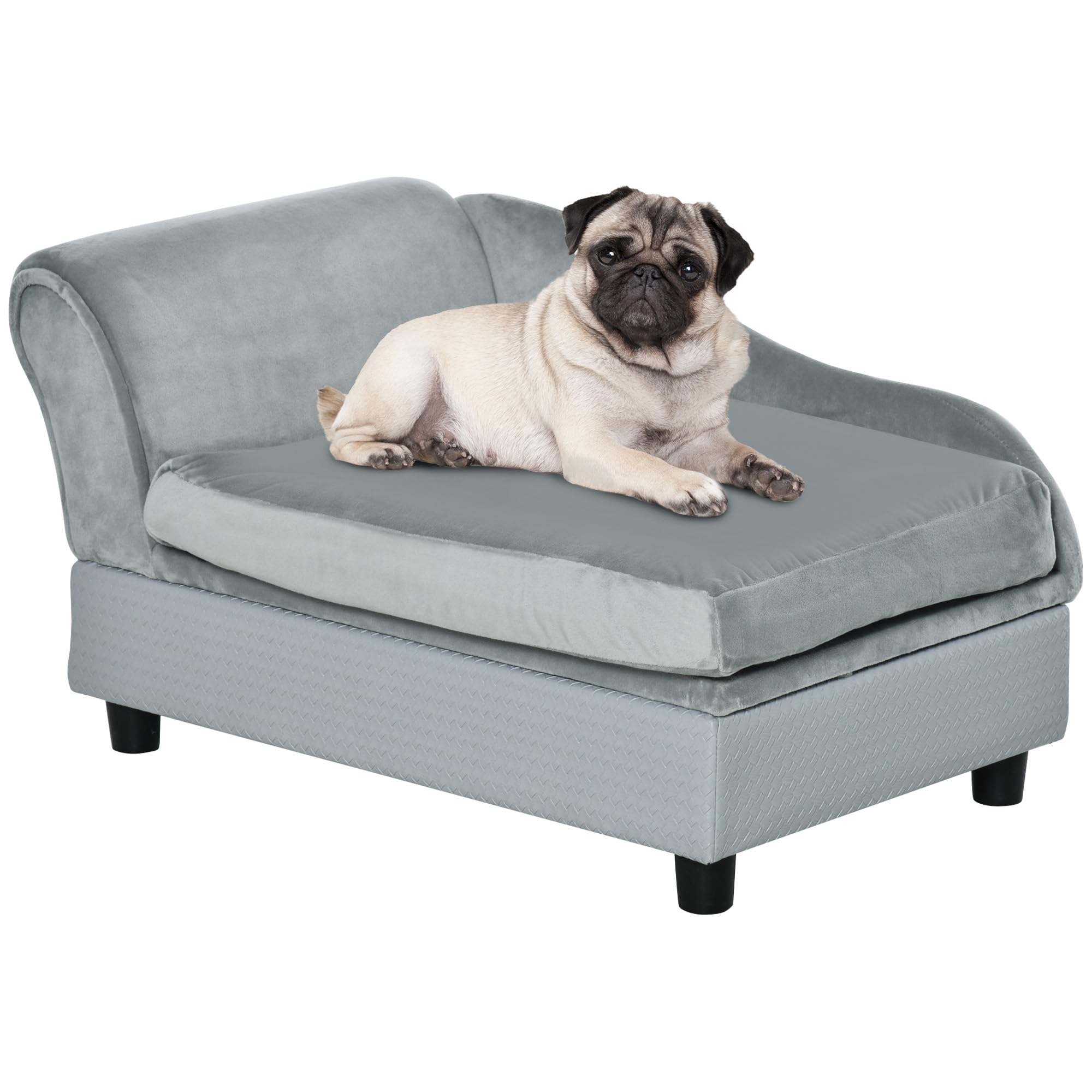 Pawhut Luxury Fancy Dog Bed For Small Dogs With Hidden Storage, Small Dog Couch With Soft 2' Foam, Dog Sofa Bed, Cushy Dog Bed, Modern Pet Furniture For Puppies And Little Breeds, Pale Gray
