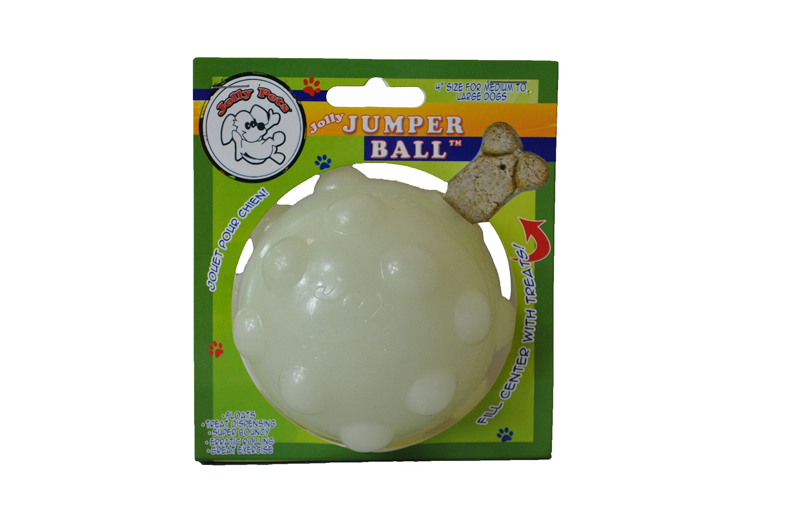 Jolly Pets Jolly Jumper Bouncing Dog Toy Ball, Large 4", Glow in the Dark, Rubber, Model JJ04 GLOW