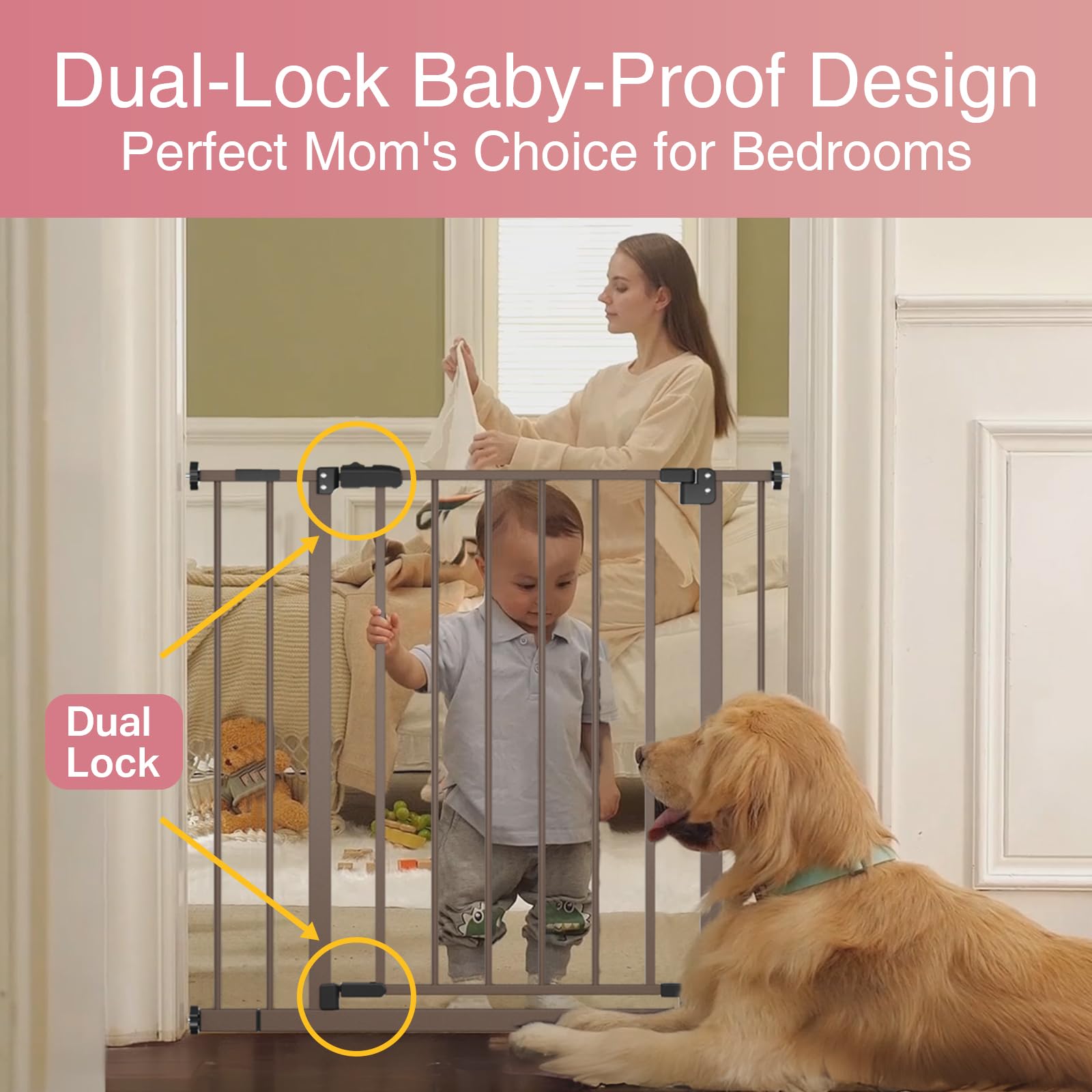 Mom's Choice Award-InnoTruth Baby Gate for Doorways 28.9-42.1'' Wide, Dog Gate for The House Easy Step Walk Thro Expanded Two-Wa