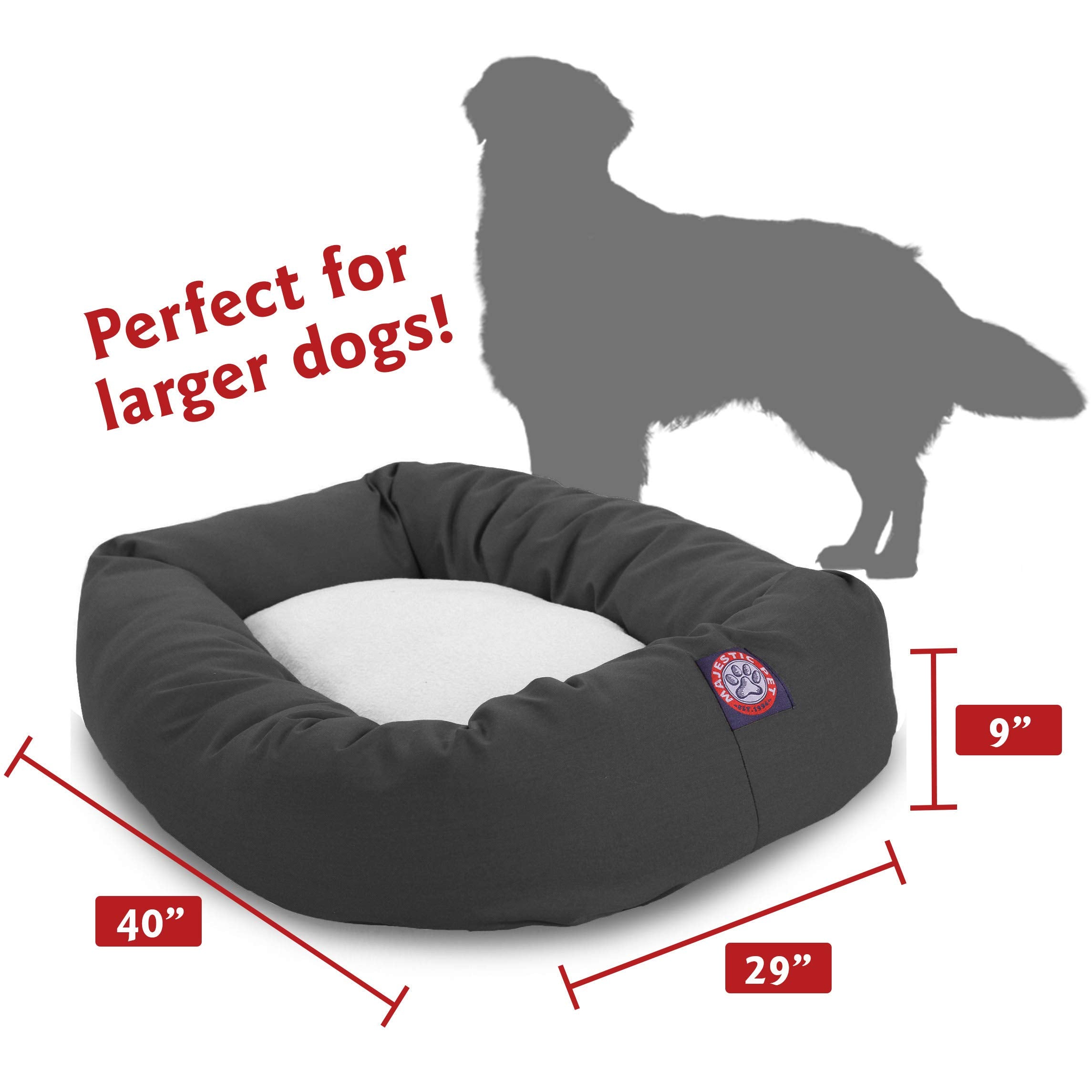Majestic Pet 40 Inch Poly-Cotton Sherpa Calming Dog Bed Washable - Cozy Soft Round Dog Bed With Spine For Head Support - Fluffy