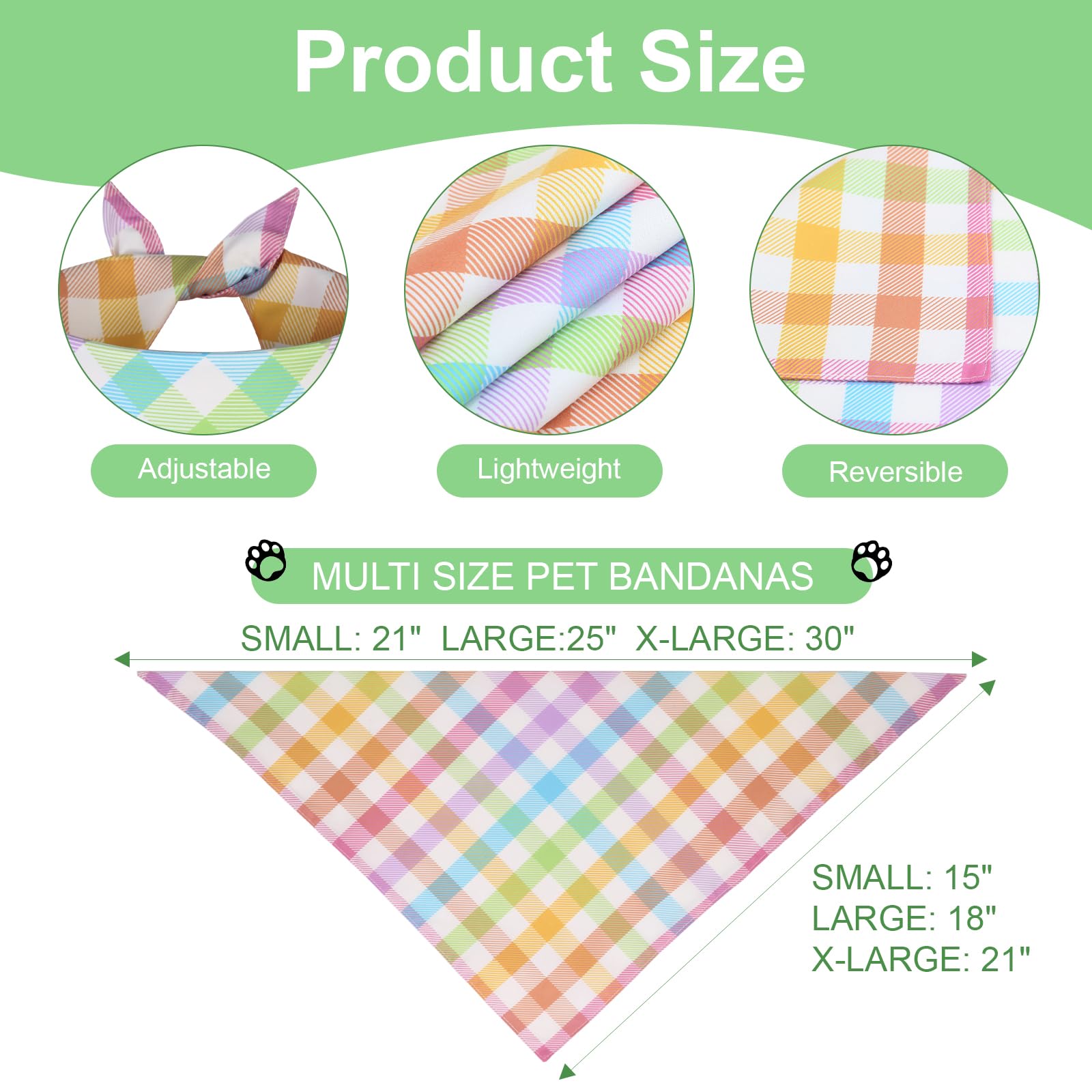 Ququle Spring Dog Bandana Xlarge 1Pcs, Colorful Plaid Dog Bandana, Easter Scarf For Boy And Girl, Summer Durable Triangle Revers