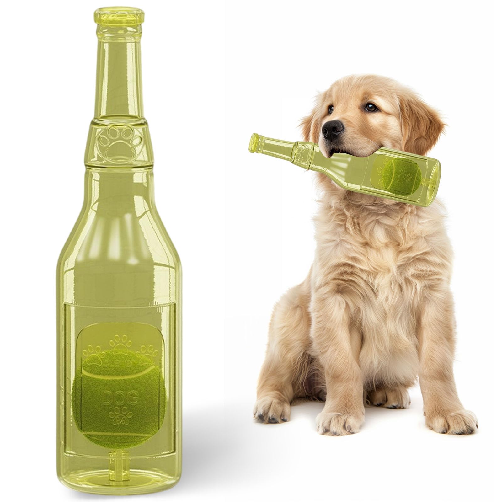 Squeaky Dog Toy With Tennis Ball In, Tpr Beer Bottle Toys For Small Dogs, 2 Sizes