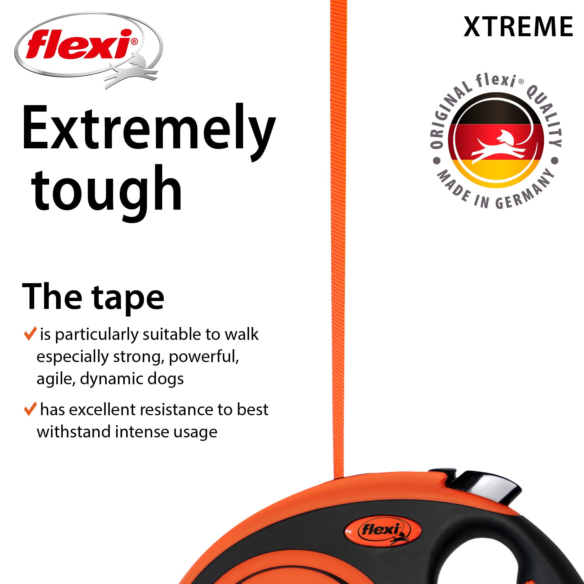 Flexi New Classic Tape Retractable Dog Leash For Large Dogs Upto 143 Lbs. - 16 Ft., Orange/Black |Tangle Free Pet Walking Leash