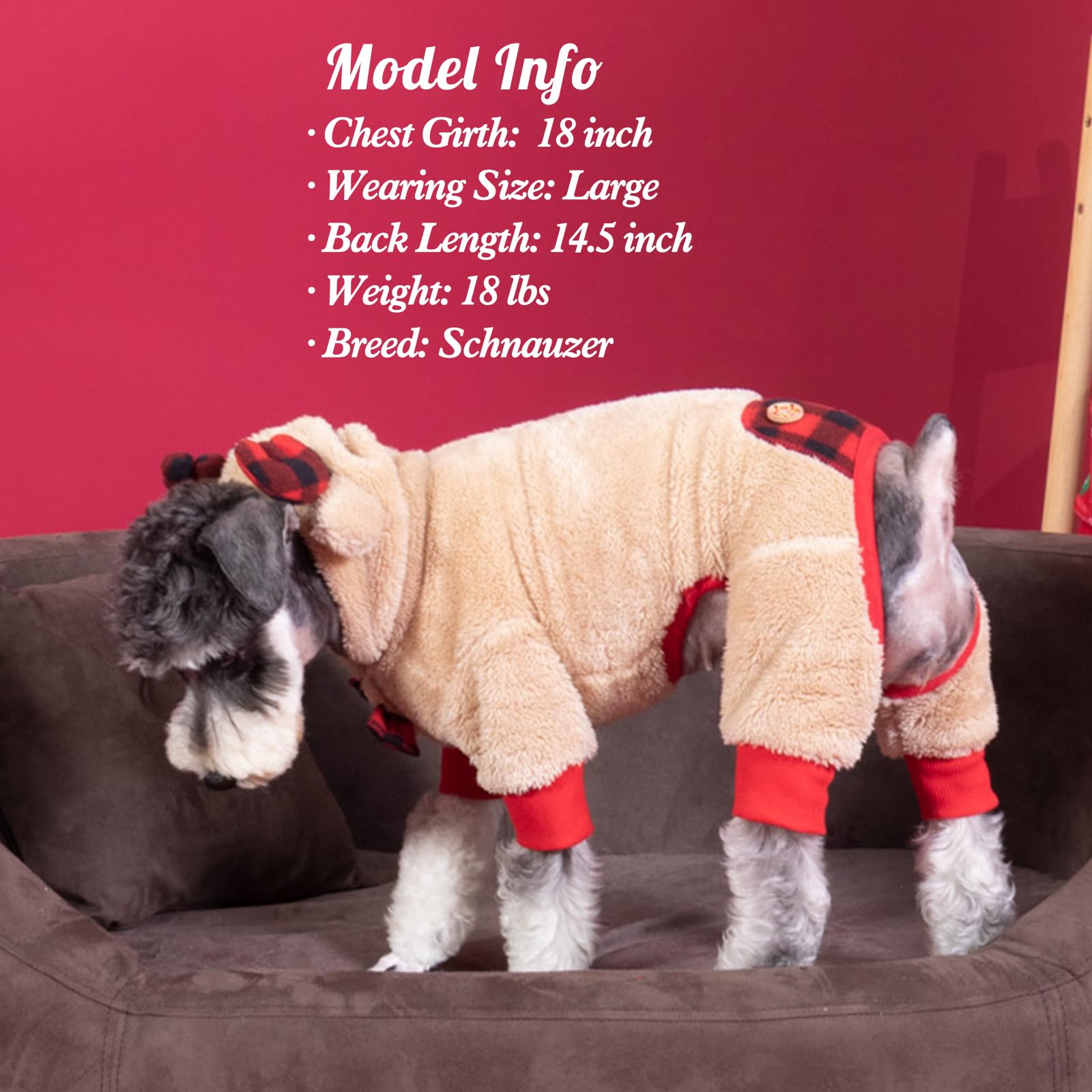 Kyeese Xmas Dogs Pajamas Reindeer Christmas With Bowtie Red Buffalo Check Dog Sweater Small Dog Pjs Plaid Pet Pajamas Dog Clothe