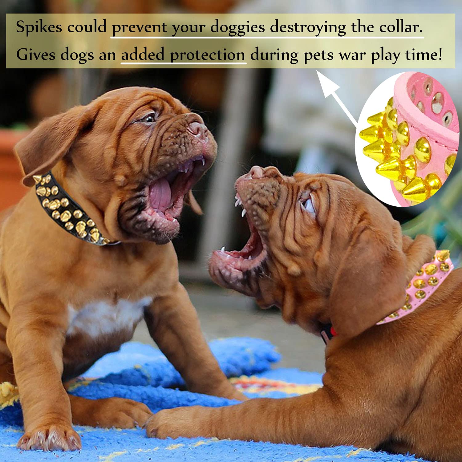Teemerryca Pink Leather Gold Spiked Studded Dog Collar For Female Puppy Small Medium Large Pets, Pit Bulls Bulldog, Keep Dog Saf