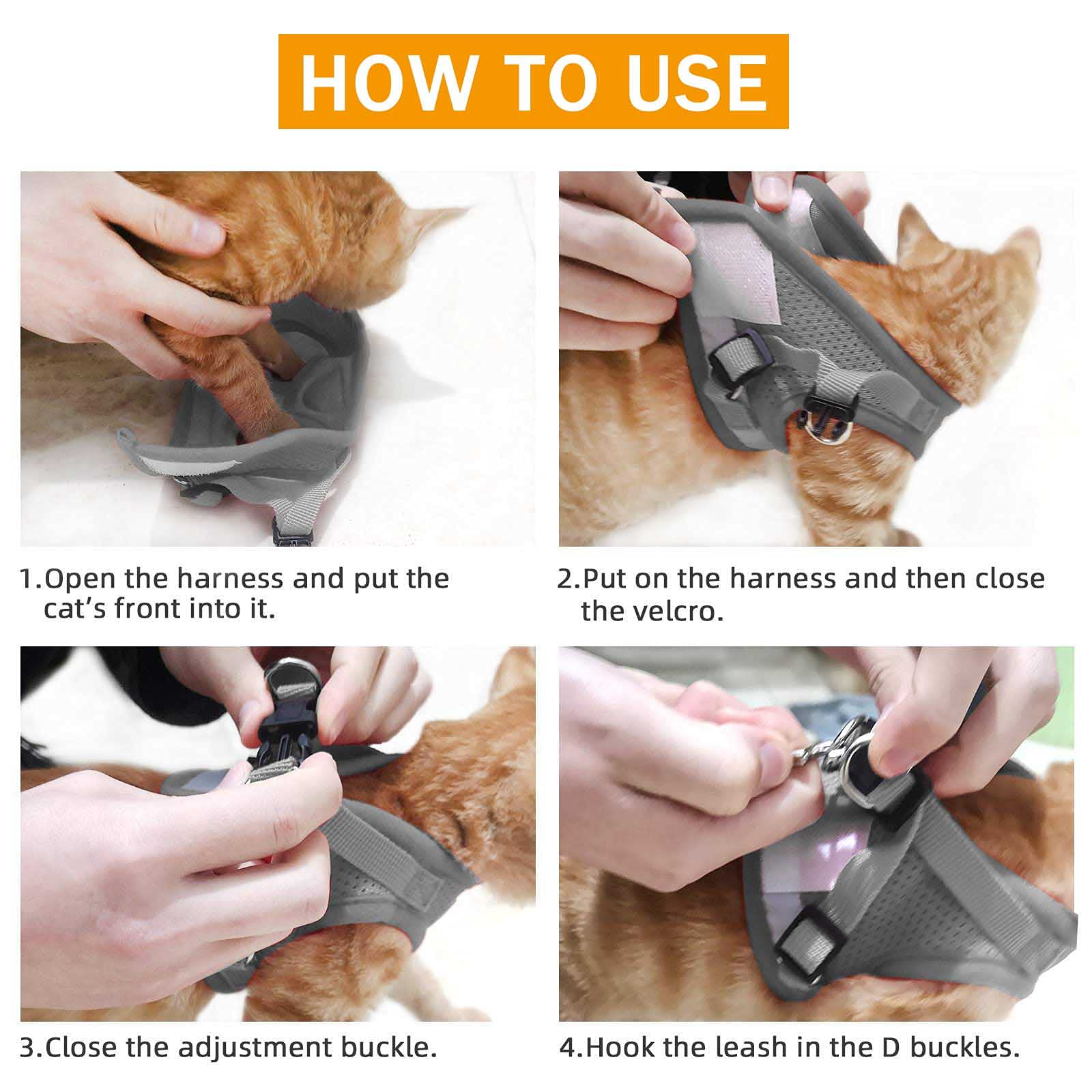 Cat Vest Harness And Small Dog Vest Harness For Walking, All Weather Mesh Harness, Cat Vest Harness With Reflective Strap, Step In Adjustable Harness For Small Cats (Khaki-Pattern, Xs)