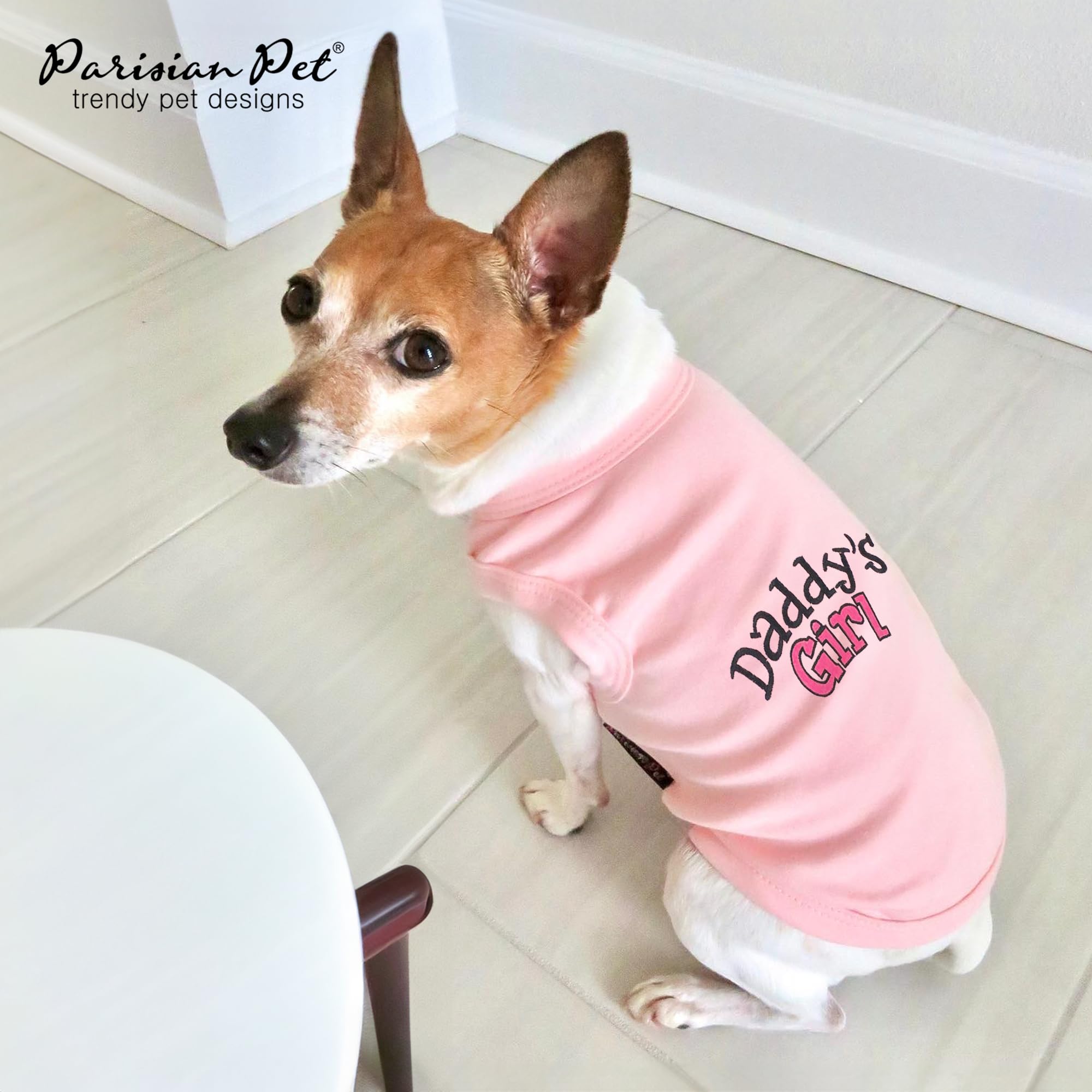 Parisian Pet Dog T-Shirt With Embroidered 'Daddy’S Girl' Words - 100% Cotton, Breathable Sleeveless Girl Dog Clothes - Machine Washable Dog Shirt For Large Dogs, L