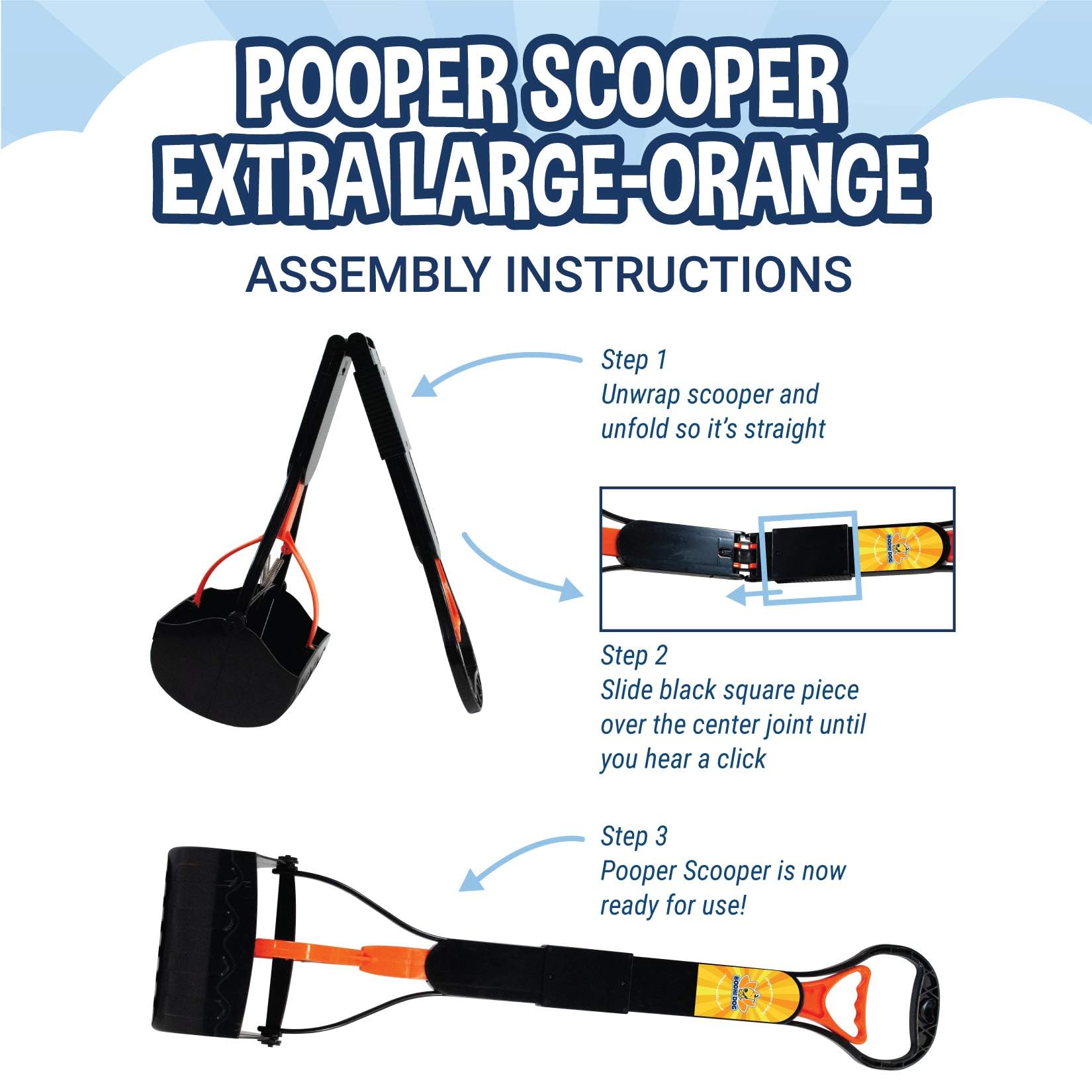 Bodhi Dog 32" Tall Non-Breakable Pooper Scooper for Large Dogs - Lightweight & Foldable, Orange, Model BD-POOSC-32OR
