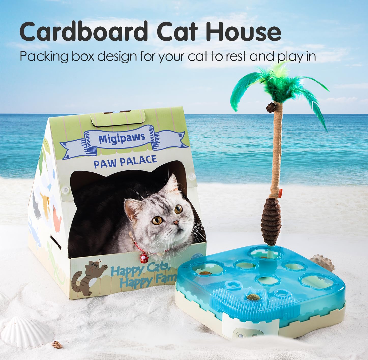 Migipaws Paw Palace Cat Toy Set - 3 EVA Balls, 1 Catnip Ball, 2 Feather Teaser Accessories