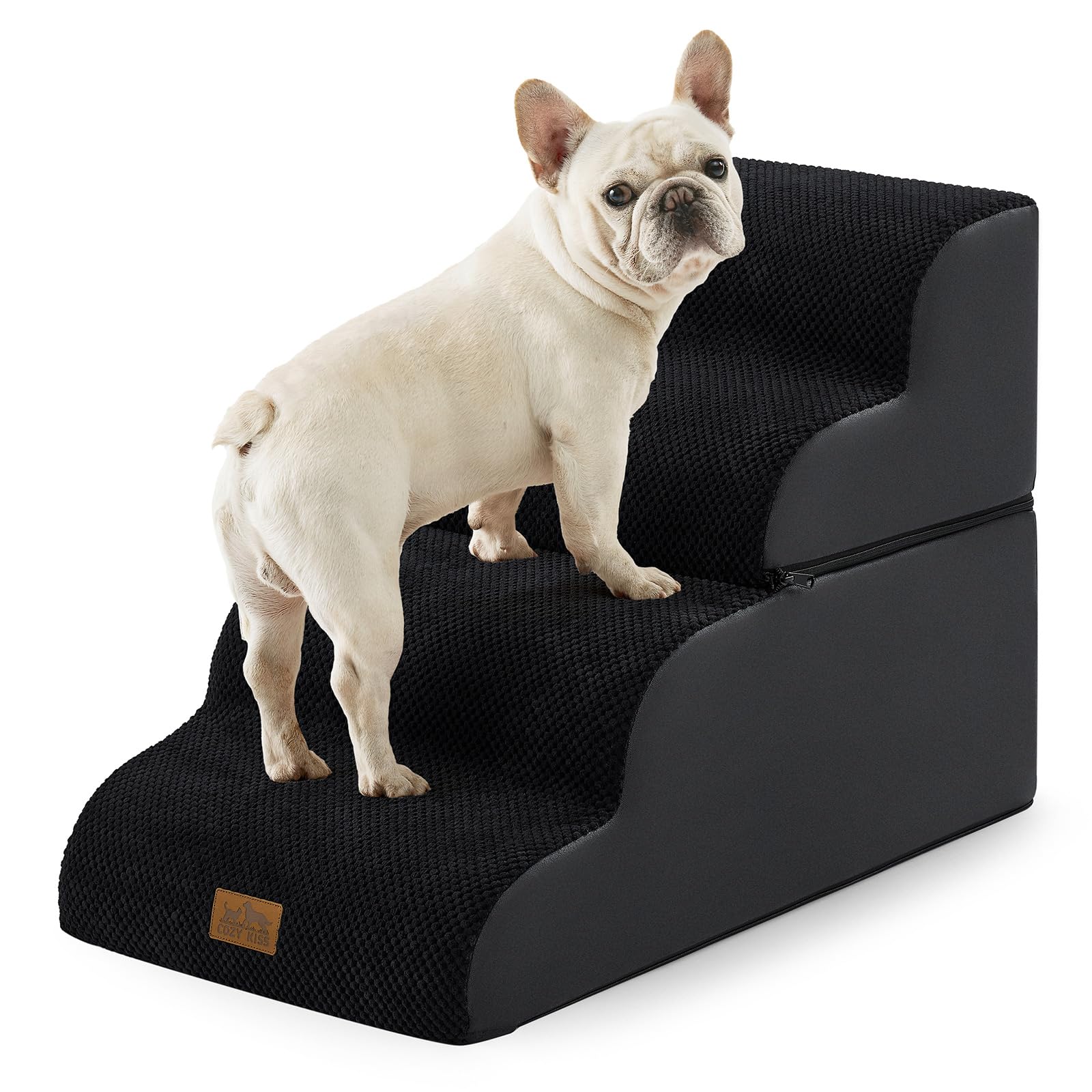 COZY KISS Detachable Curved Dog Stairs 19.7 H, 4 Step Small Dog Step for Puppy or Older Cat, Ramp for Bed, Sofa, Couch or Chair,