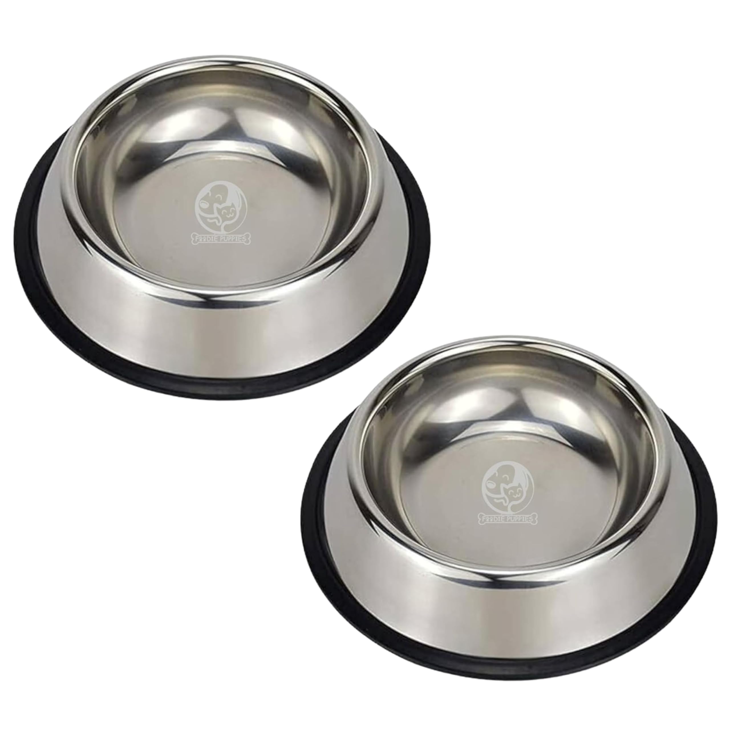Foodie Puppies Stainless Steel Dog Bowl  (450Ml, Pack Of 2) Pet Feeder Water Food Bowl NonSlip Puppy Dishes For Small Dogs, Ca