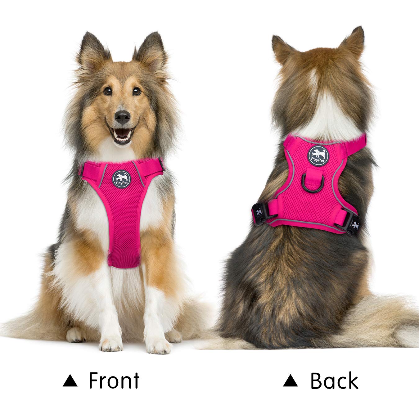PoyPet Reflective Soft Breathable Mesh Dog Harness No Choke Double Padded Vest Adjustable(Fuchsia,S)