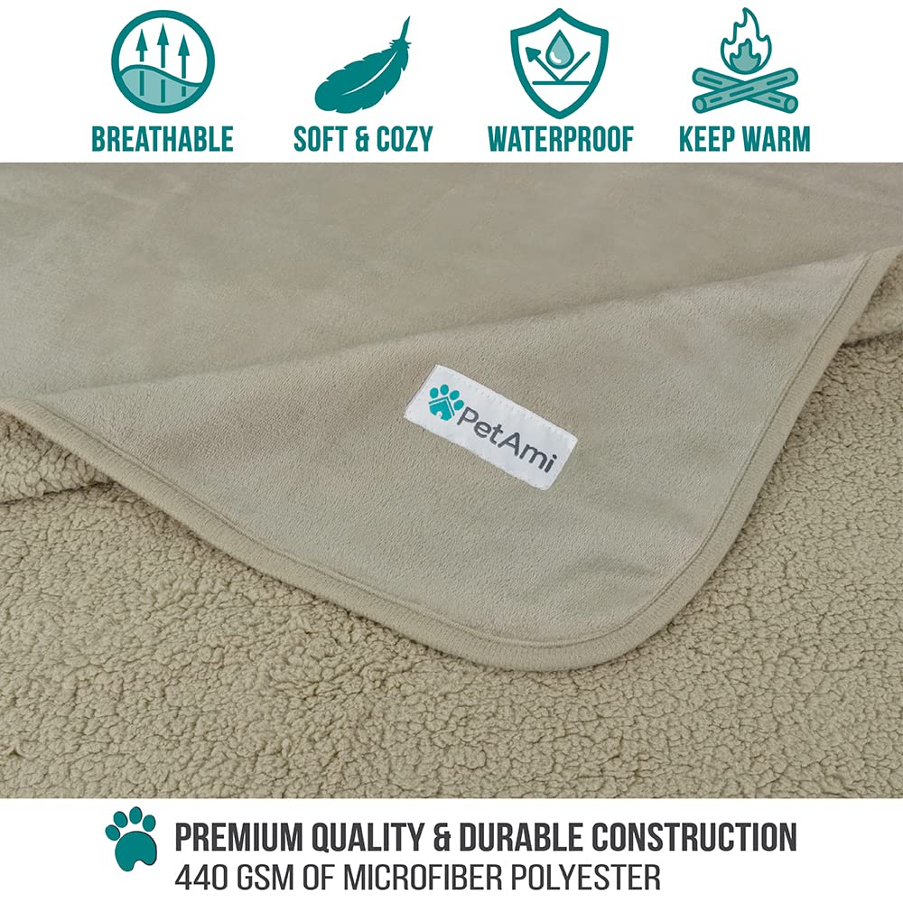 Petami Waterproof Dog Blanket For Medium Large Dogs, Pee Proof Pet Blanket For Bed Couch, Reversible Water Proof Blanket For Puppy Indoor Cat, Soft Dog Pee Crate Cover Washable, 60X80 Taupe