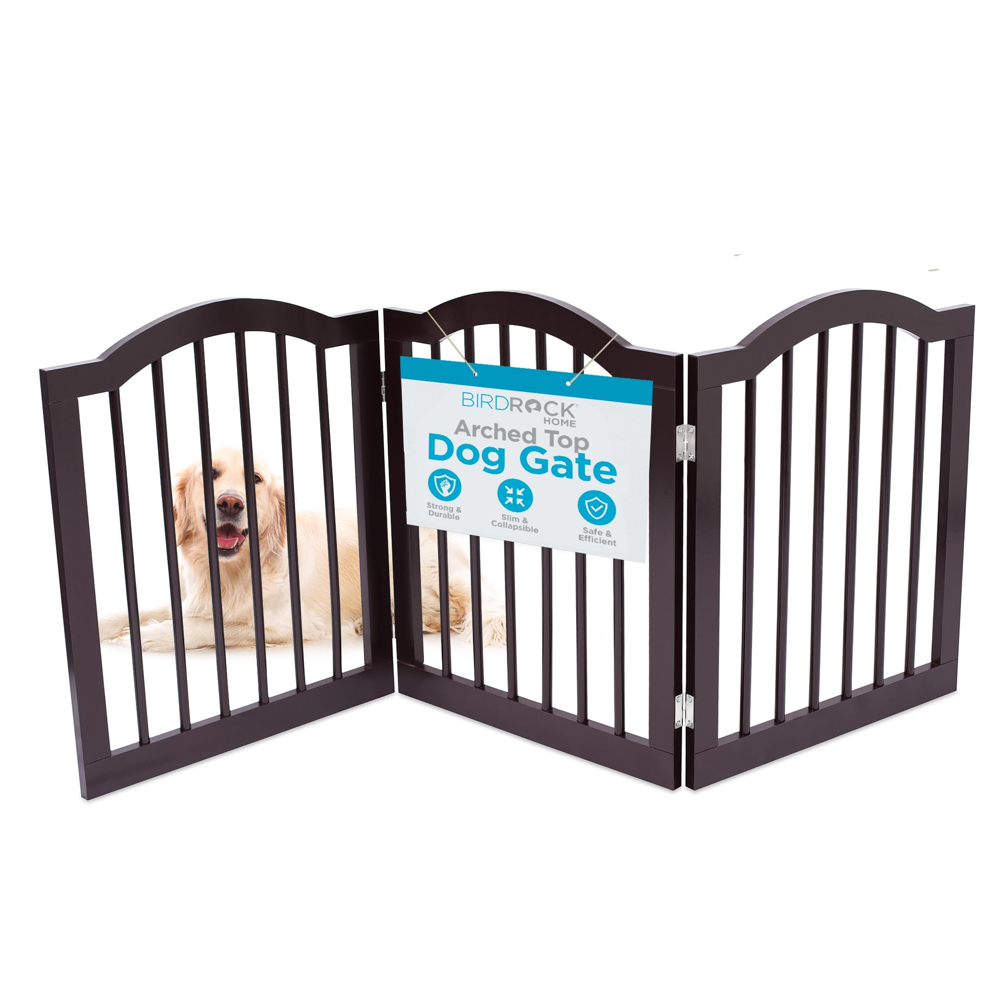 Internet'S Best Arched Top Dog Gate | 3 Panel, 24' H Wooden Pet Barrier For Dogs Or Cats | Freestanding Folding Room Divider For Doorways, Hallways, Stairs, And Porch | Portable, Extra Wide | Espresso