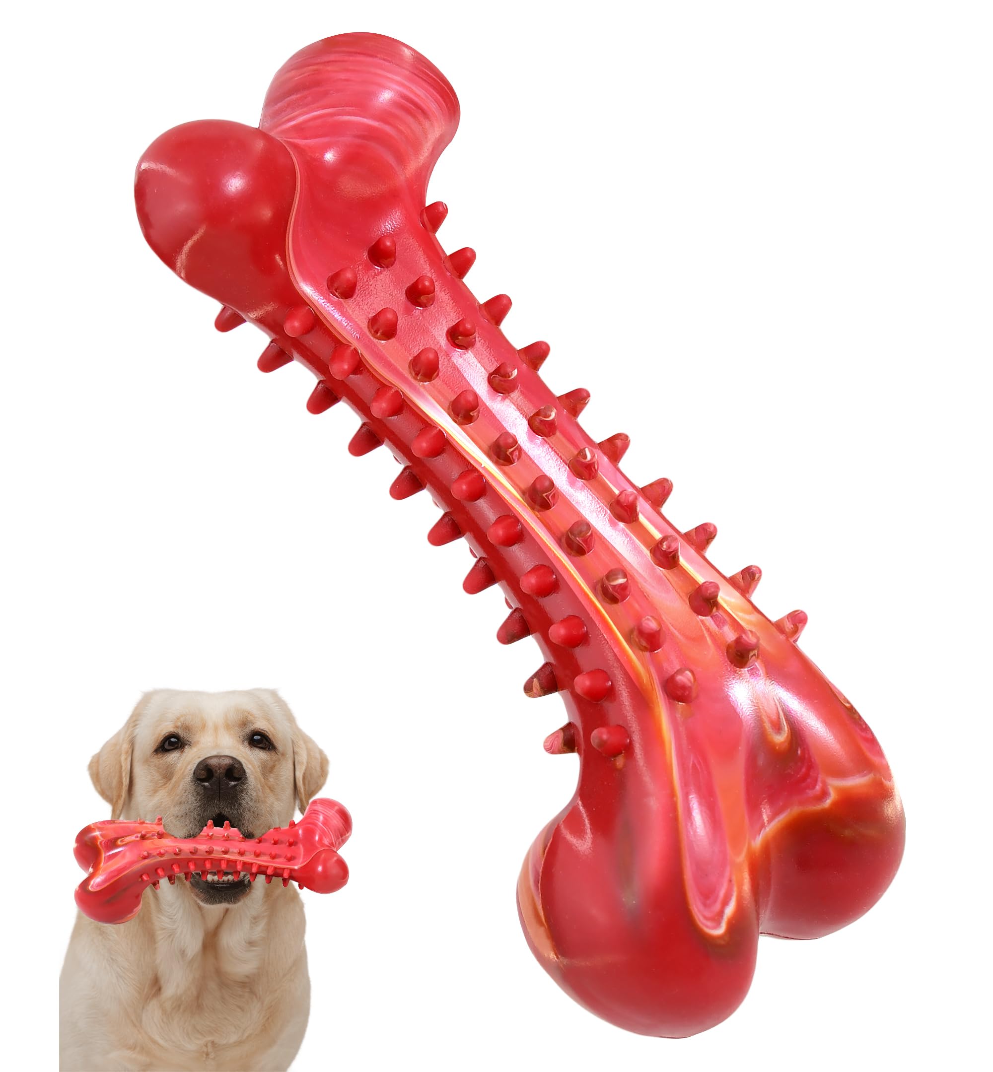 Iptpas Dog Chew Toy For Aggressive Chewers, Tough Natural Rubber Bone With Irresistible Beef Flavor, Long-Lasting Teeth Cleaning