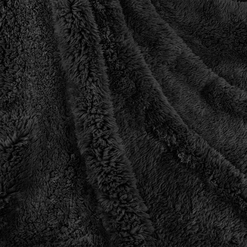 Petami Fluffy Waterproof Dog Blanket For Bed Large Dogs, Soft Warm Pet Sherpa Throw Pee Proof Couch Cover, Reversible Cat Blanket Sofa Crate Kennel Protector, Washable Mat (Black, 60X80)