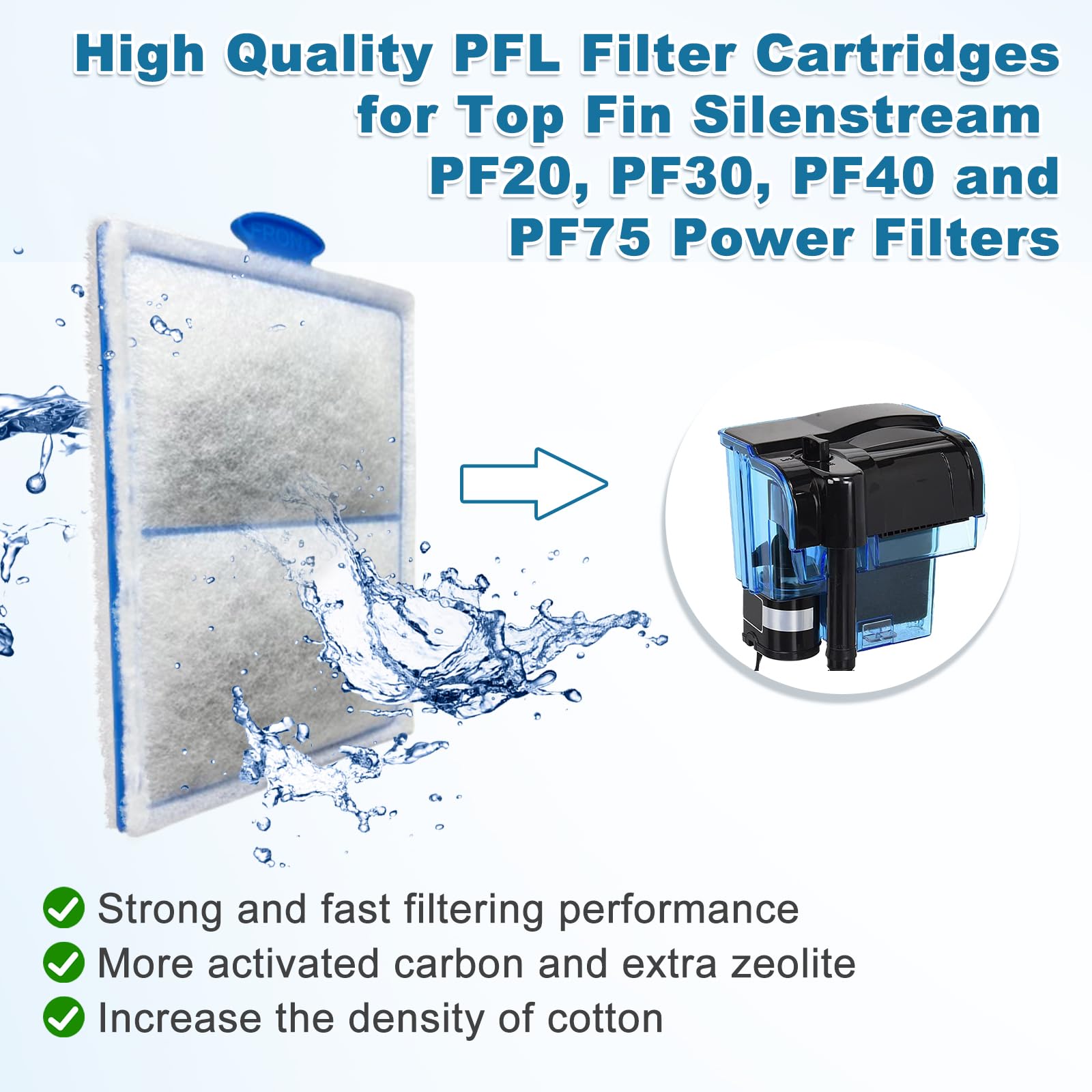 driamor 24 Pack PF-L Fish Tank Filter Cartridges for TOP FIN PF20, PF30, PF40, PF75 - Large Carbon Filters Replacement