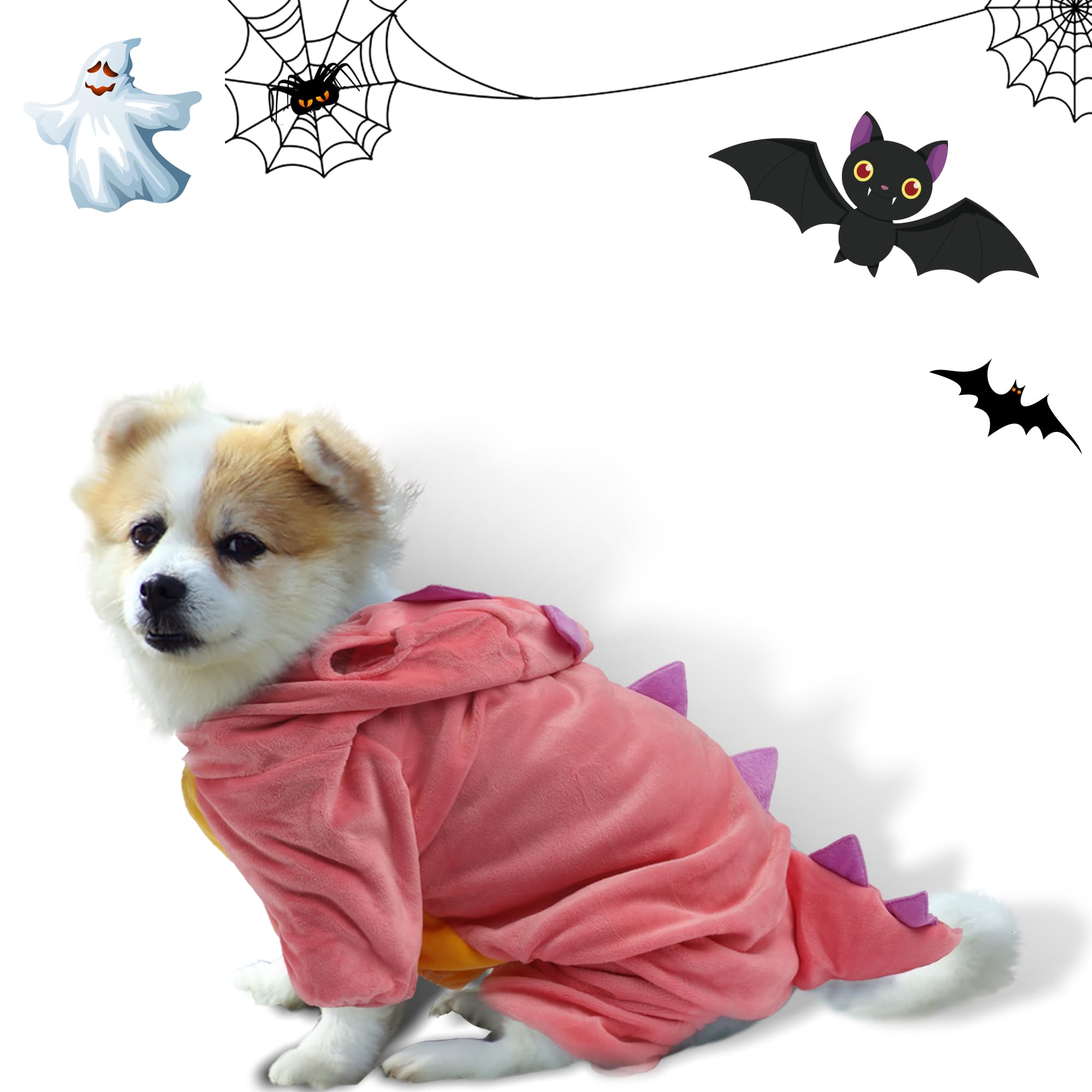 Delifur Dinosaur Dog Halloween Costume Pet Dino Hoodie For Small Dogs Cats (L, Pink)