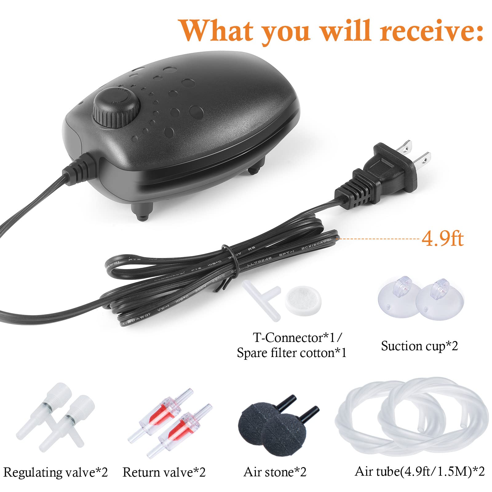 Hitop 3W 80Gph Adjustable Aquarium Air Pump, Upgrade Quiet Oxygen Pump, Powerful Air Aerator For Fish Tank Up To 120 Gallon