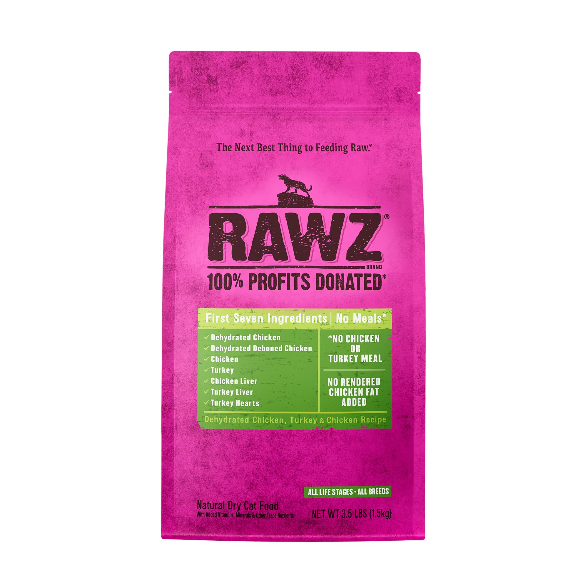 Rawz Dehydrated Chicken, Turkey & Chicken Recipe Natural Meal Free Dry Cat Food (3.5lb, Chicken & Turkey)