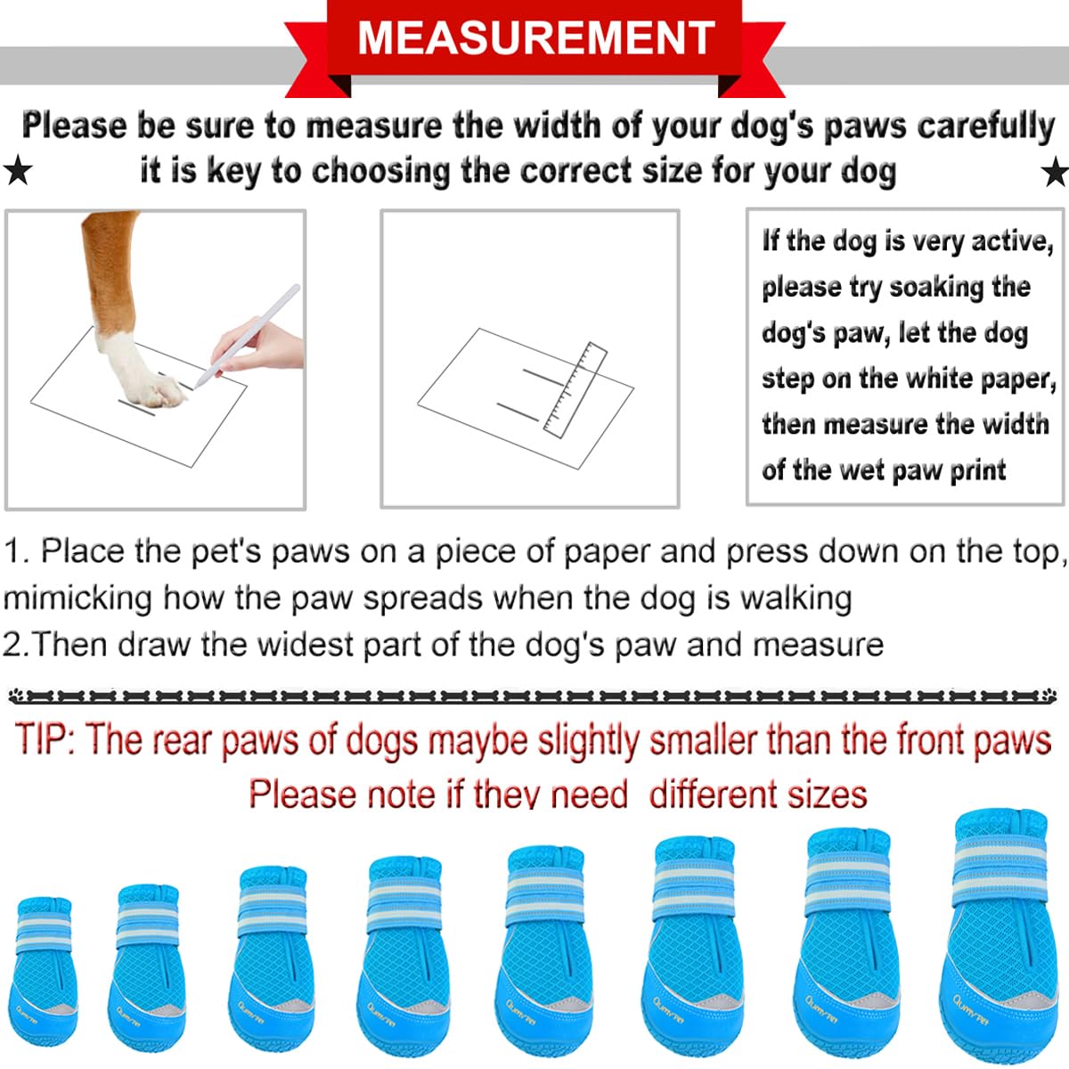 QUMY Dog Shoes - 4PCS Breathable Non-Slip Booties for Hot Pavement, Size 5 (2.4''x2.8''), Blue, Ideal for Medium to