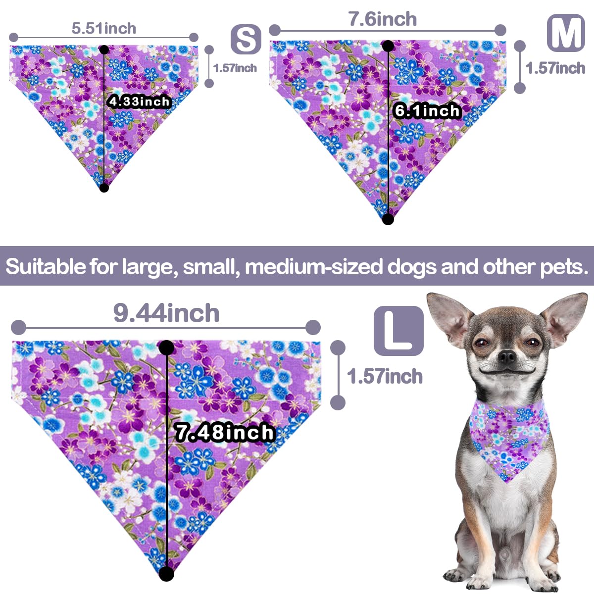 Pet Show 4 Pack Small Dog Bandanas Slide On Collar Set Washable Cherry Blossoms Puppies Cat Bandanas Bibs Slip Through Collar Ac