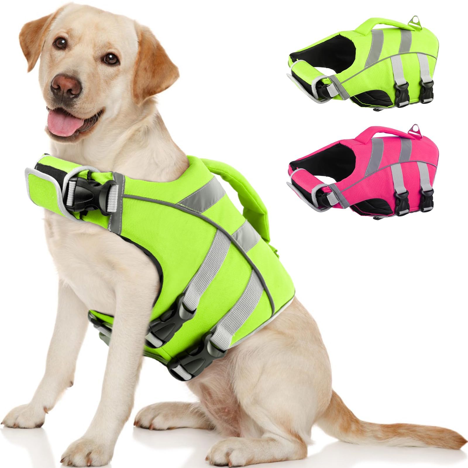 Kuoser Small Dog Life Jacket High Flotation, Reflective Dog Life Vest for Swimming Boating, Adjustable Small Dog lifejacket, Lig