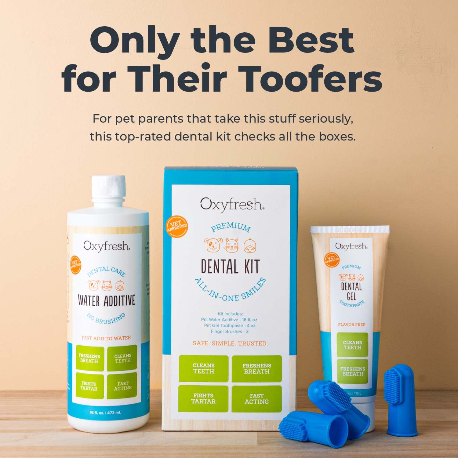 Oxyfresh Premium Pet Dental Kit For Dogs & Cats  Easy Solution For Pet Fresh Breath, Clean Teeth, Control Plaque & Tartar  Vet F
