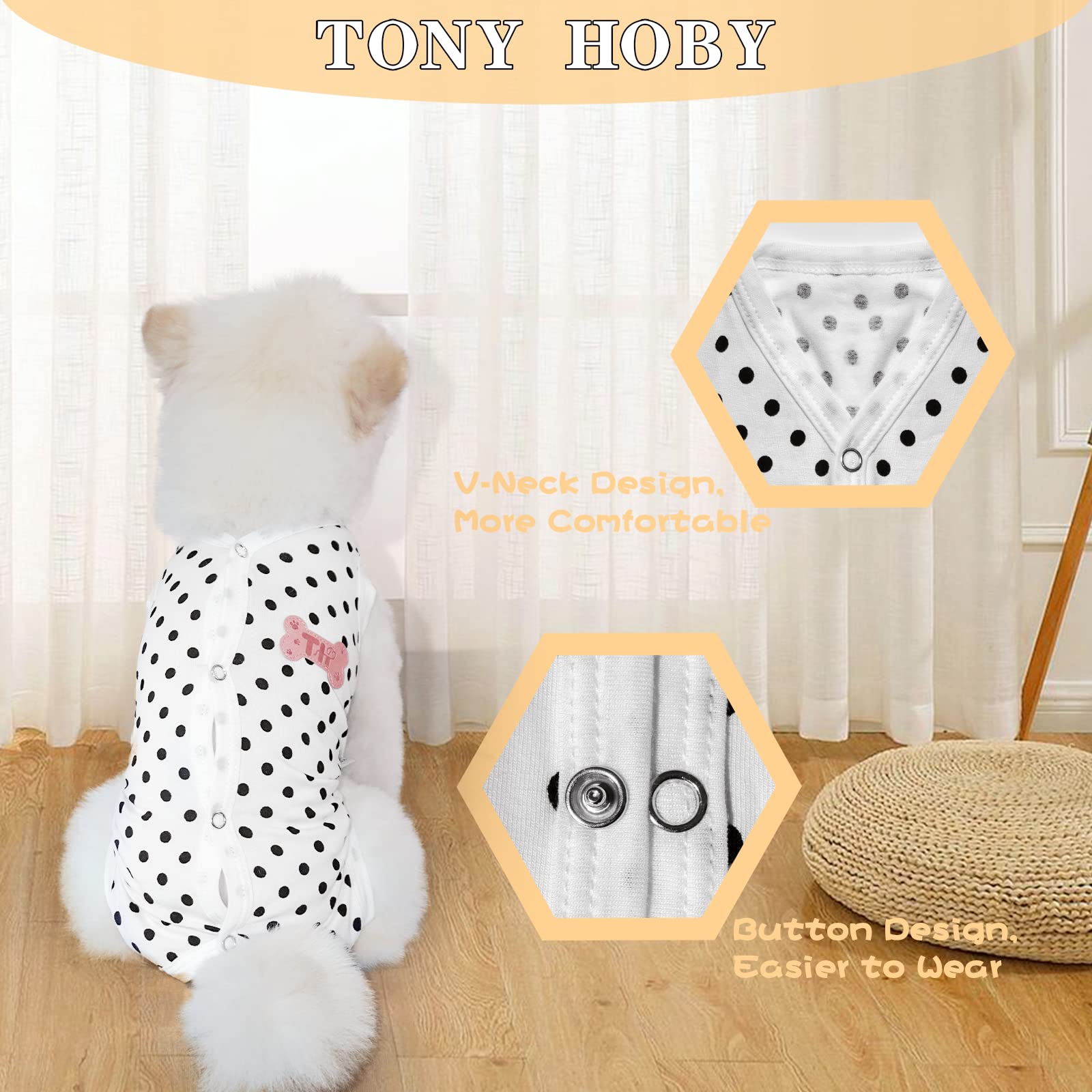 Tony Hoby Summer Dog Pajamas, Dog Sleeveless, Soft Breathable Dog Jumpsuit With Polka Dots (Black, L)