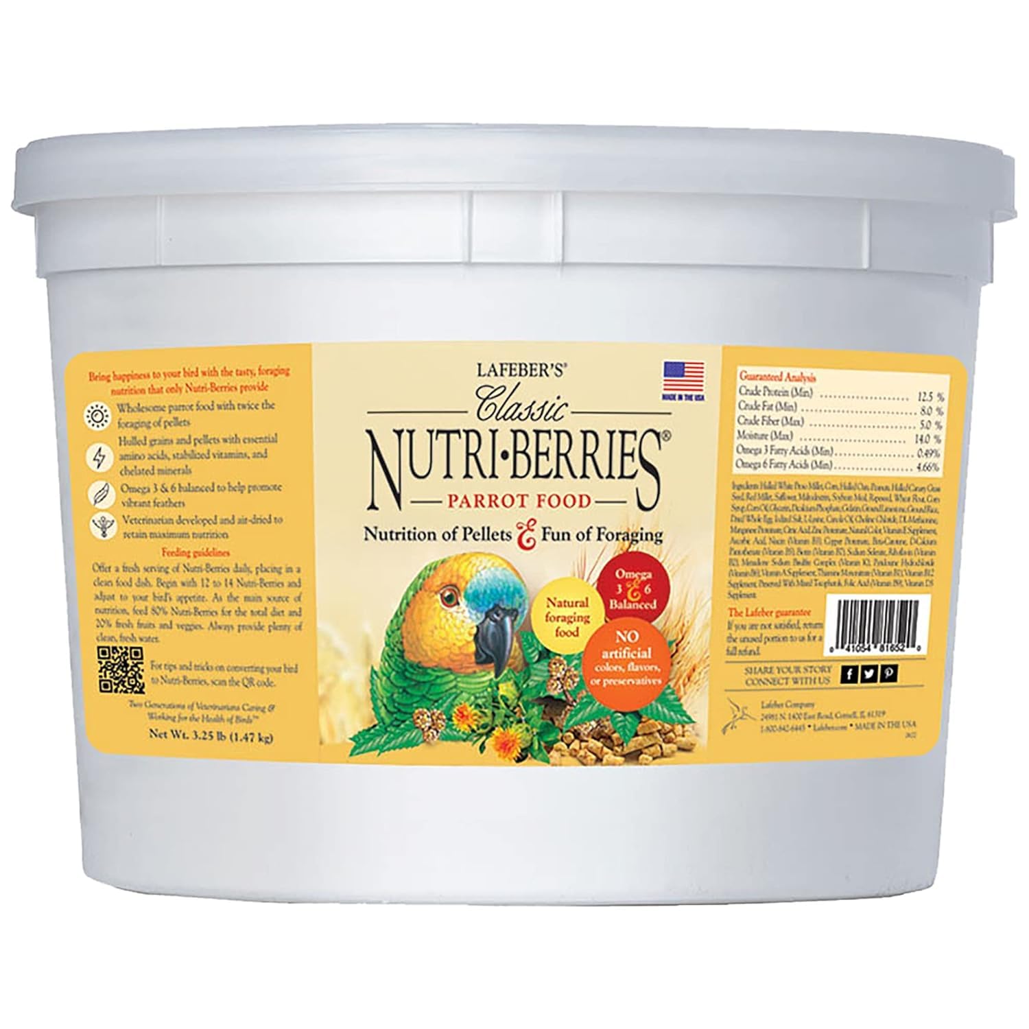 LAFEBERS Classic Nutri-Berries Pet Bird Food, Made with Non-GMO and Human-Grade Ingredients, for Parrots, 3.25 lb