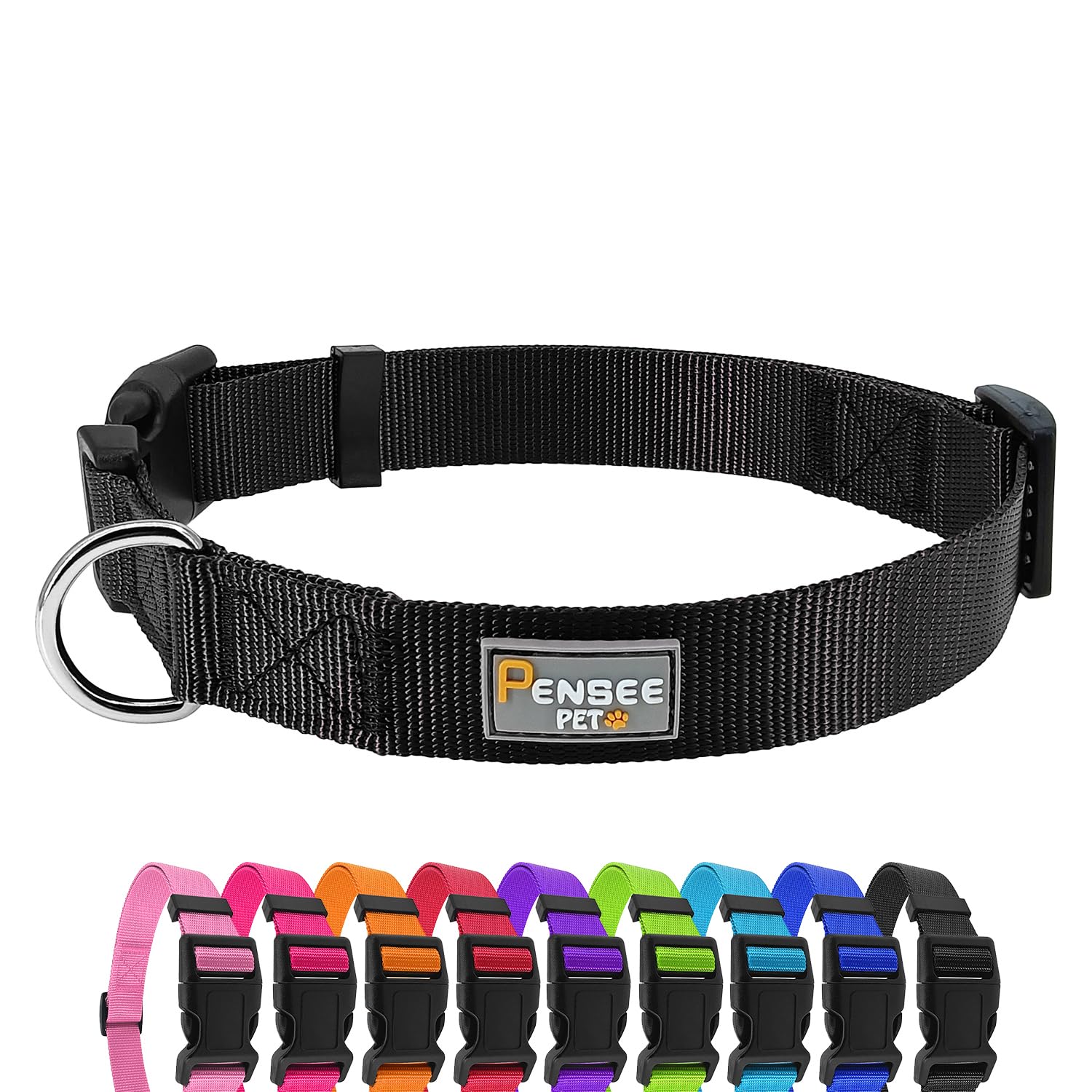 Penseepet Dog Collar Black Basic Adjustable Dog Collars With Breathable Quick Release Nylon Pet Collar For Puppy Small Medium La