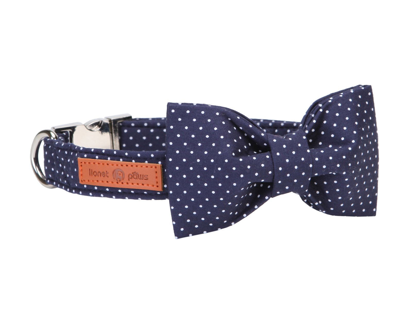 Lionet Paws Boy Dog Collar With Bowtie, Comfortable Adjustable Cute Navy Blue Bow Tie Collar For Male Dogs Gift, Small, Neck 10-