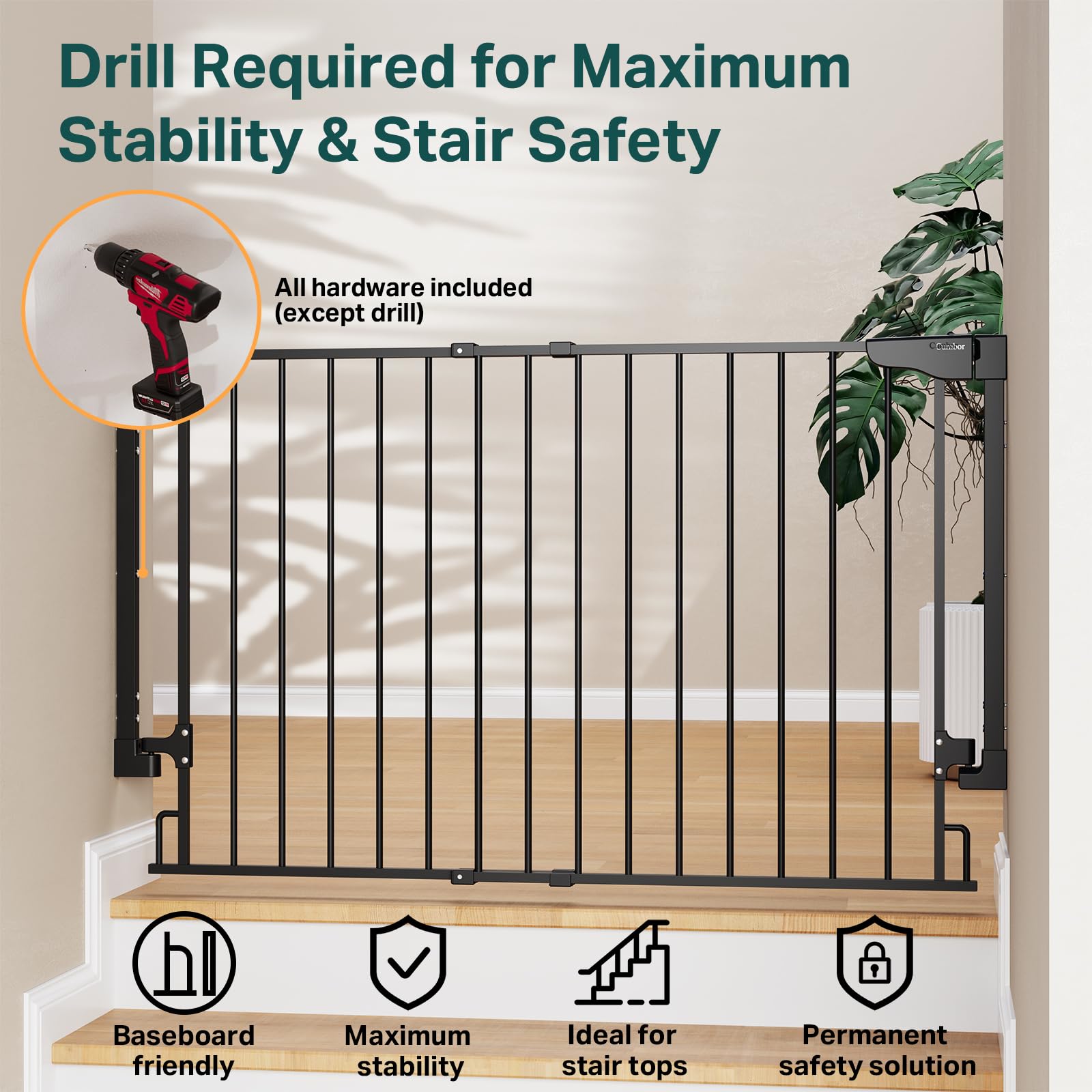 Cumbor Expandable 31.6-48 Baby Gate for Stairs, Wall-Mounted, 2-in-1 No Bottom Bar Dog Gate Indoor, Pet Gate for Doorways with L