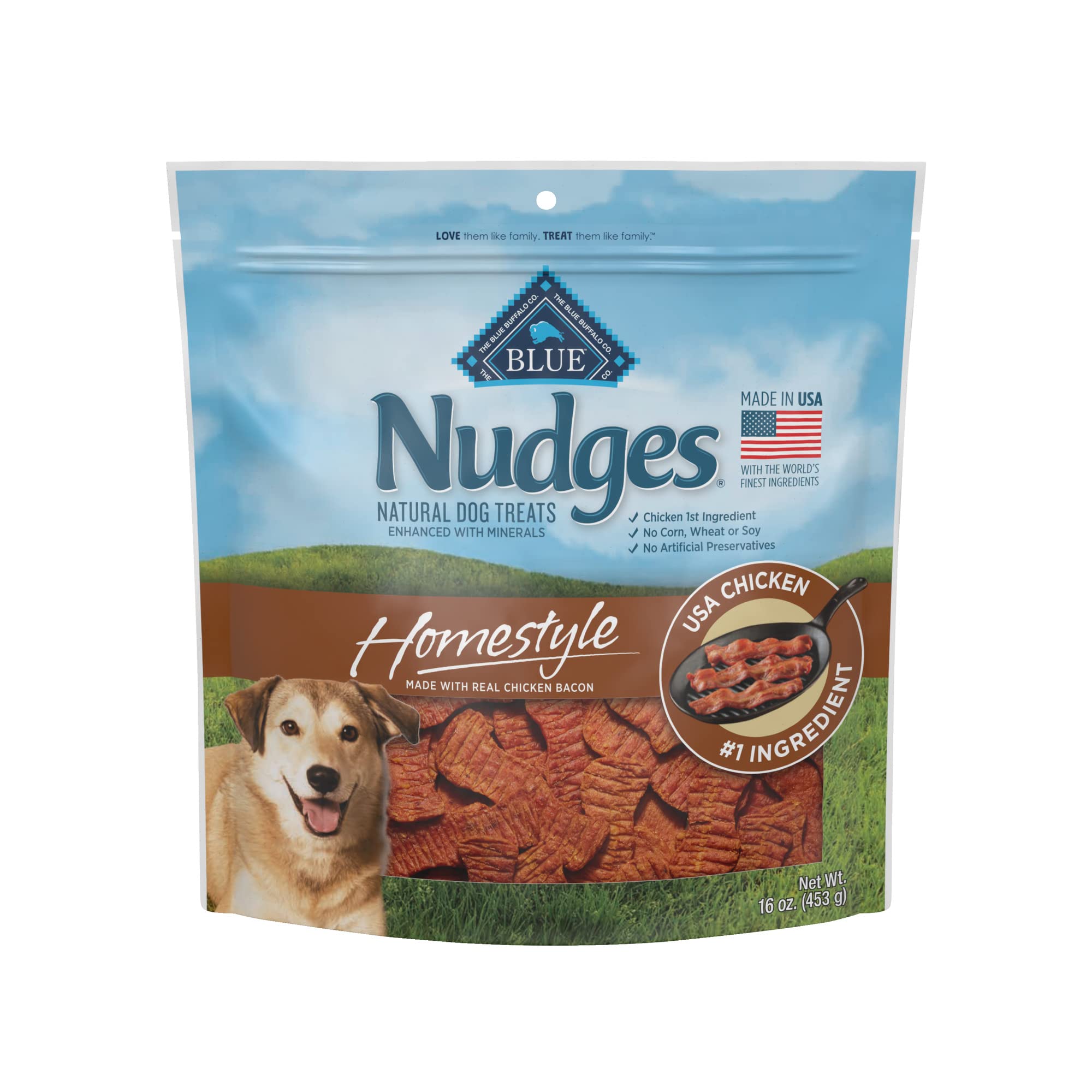 Blue Buffalo Nudges Homestyle Natural Dog Treats Chicken and Bacon Bag