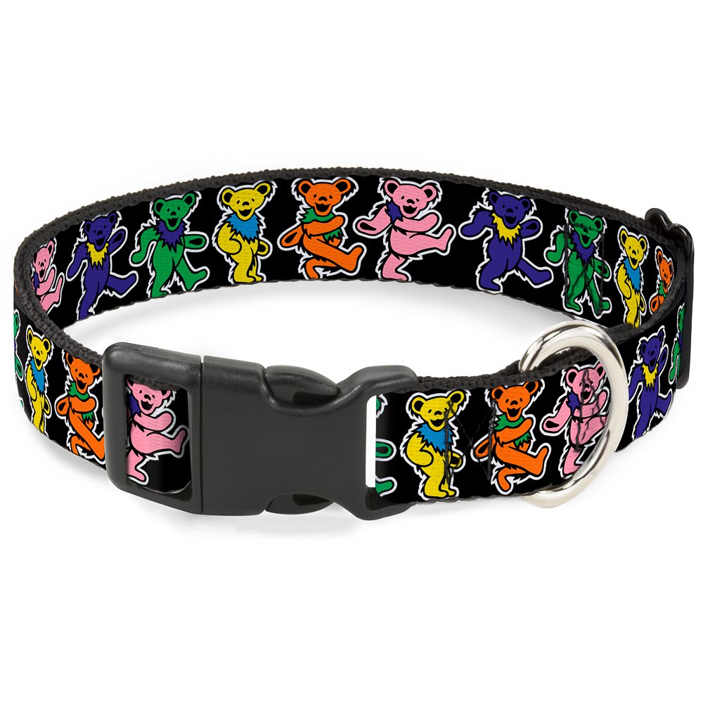 Buckle-Down Plastic Clip Collar - Dancing Bears Black/Multi Color - 1/2' Wide - Fits 6-9' Neck - Small