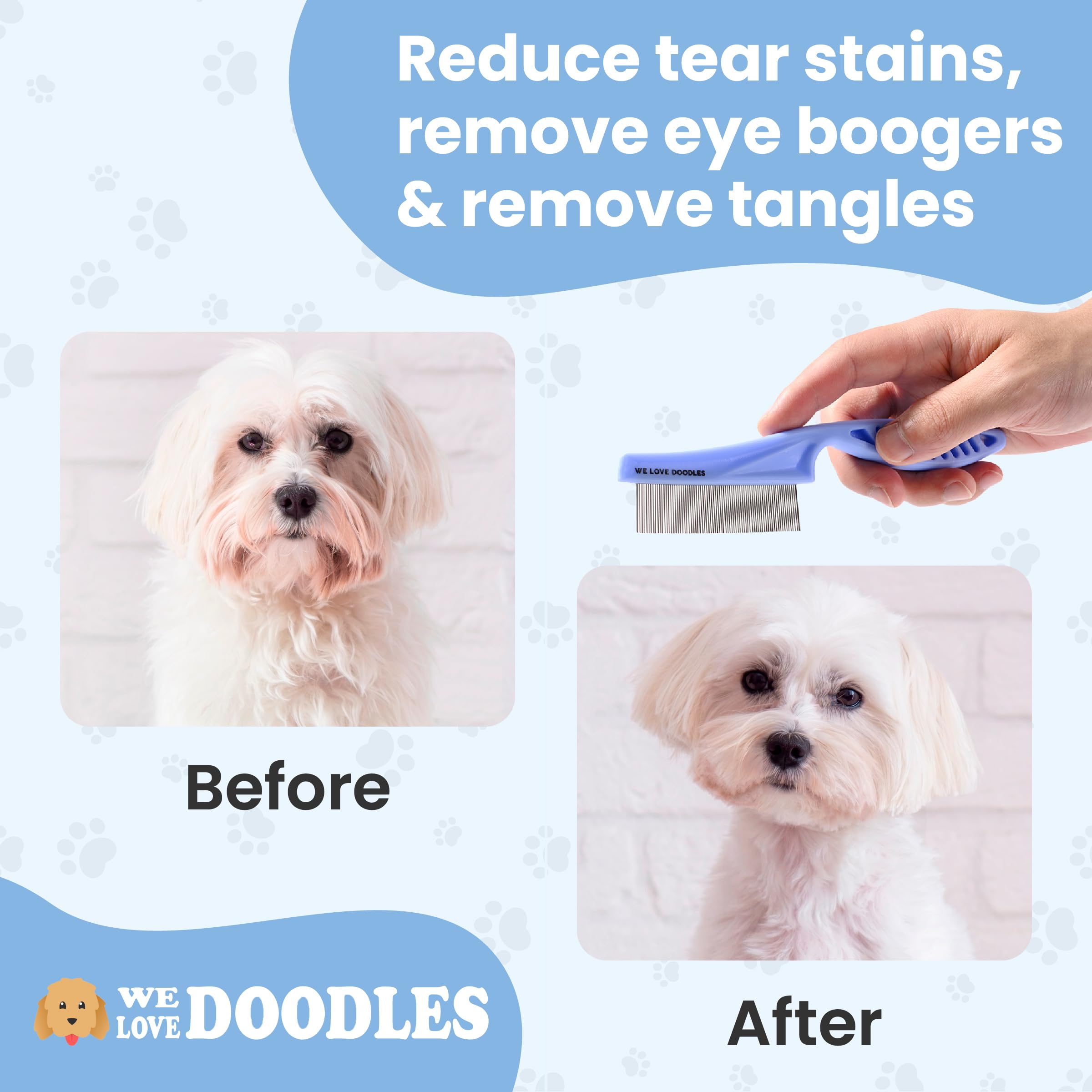 Dog Face Comb, Flea Comb For Dogs, Fine Tooth Tear Stain Remover Metal Comb, Removes Crust, Mucus, And Stains, Face Brush For Po