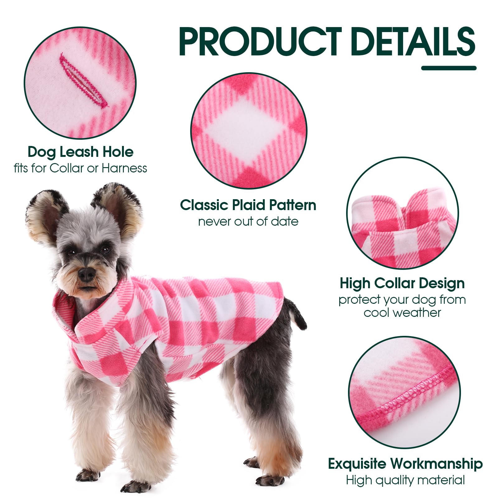 Kuoser Stretch Dog Fleece Vest, Soft Classic Plaid Basic Dog Sweater For Small Dogs & Cats, Warm Dogs Shirt Pullover Dog Coat Ja