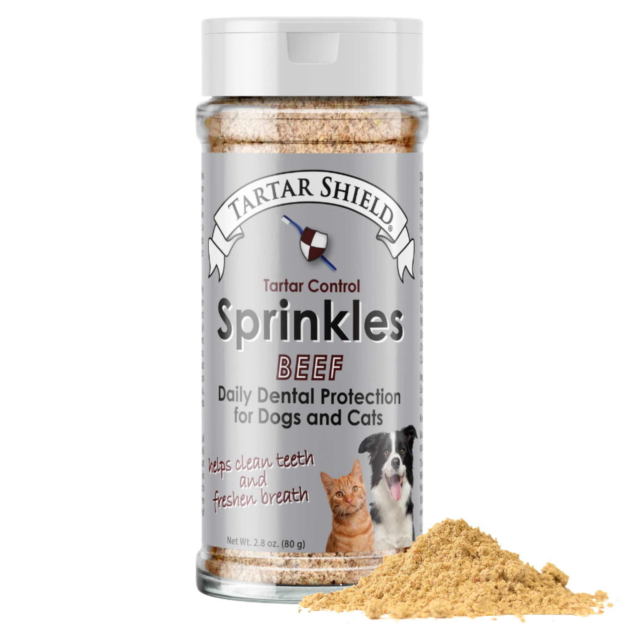 Tartar Shield Dental Sprinkles | Dog & Cat Food Topper Additive | Fights Tartar Plaque & Bad Breath Cleans Teeth & Gums | Pet Or
