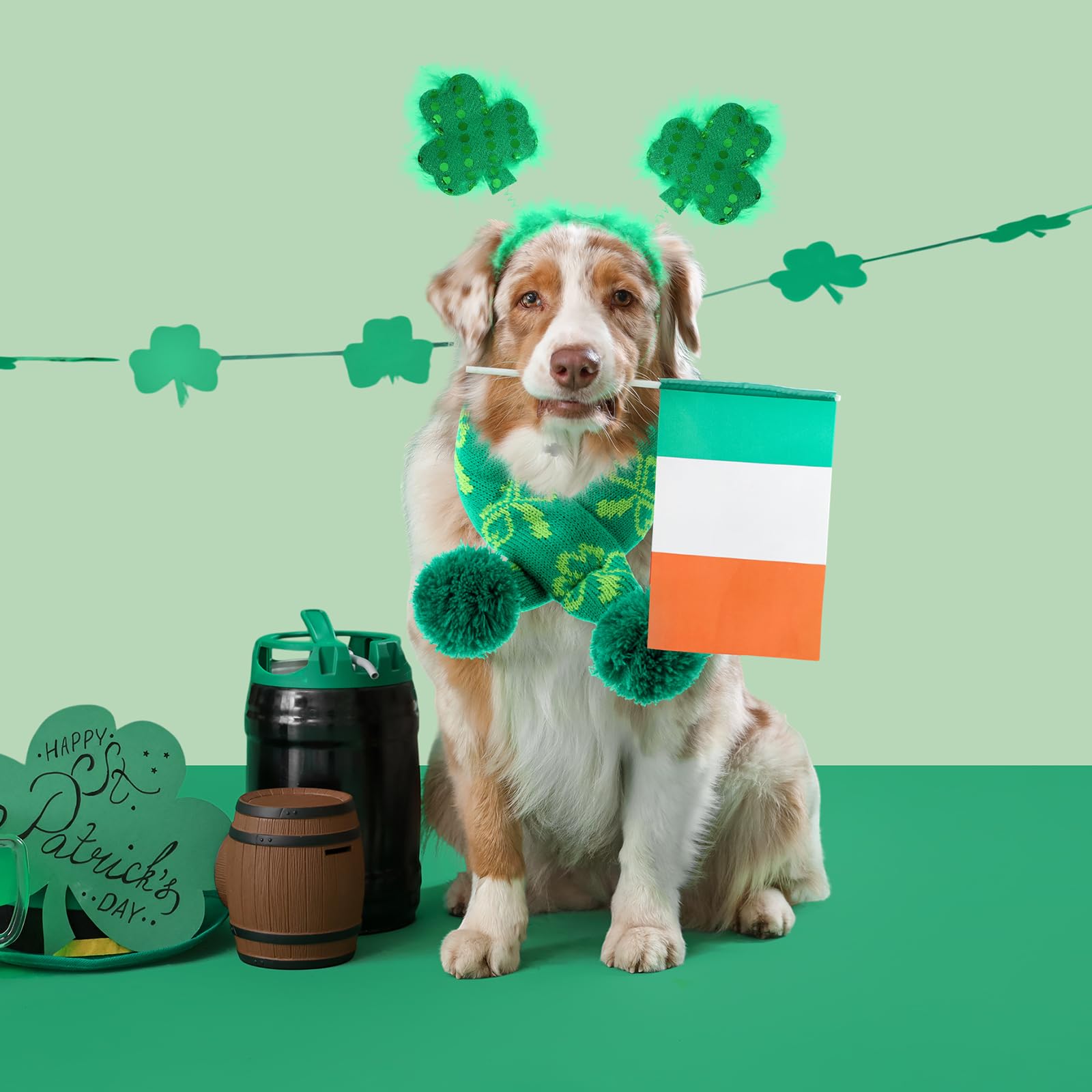 Siltriangle 3 Pcs St Patrick'S Day Dog Costume Set Including Sequins Shamrock Headband St. Patrick'S Day Dog Tutu Dress Cute Pet