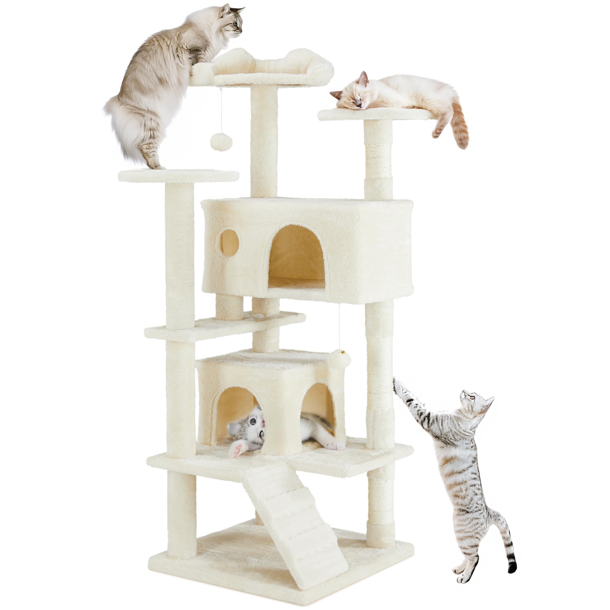54 Inches Cat Tree Tower Condo, Cat Tower For Indoor Cats, Multi-Level Furniture Activity Center With Wide Base, Cozy Plush Cat 
