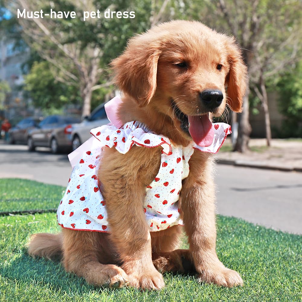 Aniac Strawberry Dog Dress For Small Medium Dog Cotton Puppy Clothes Girl Dog Princess Dress Sleeveless Cat Outfit Bow Summer Pe