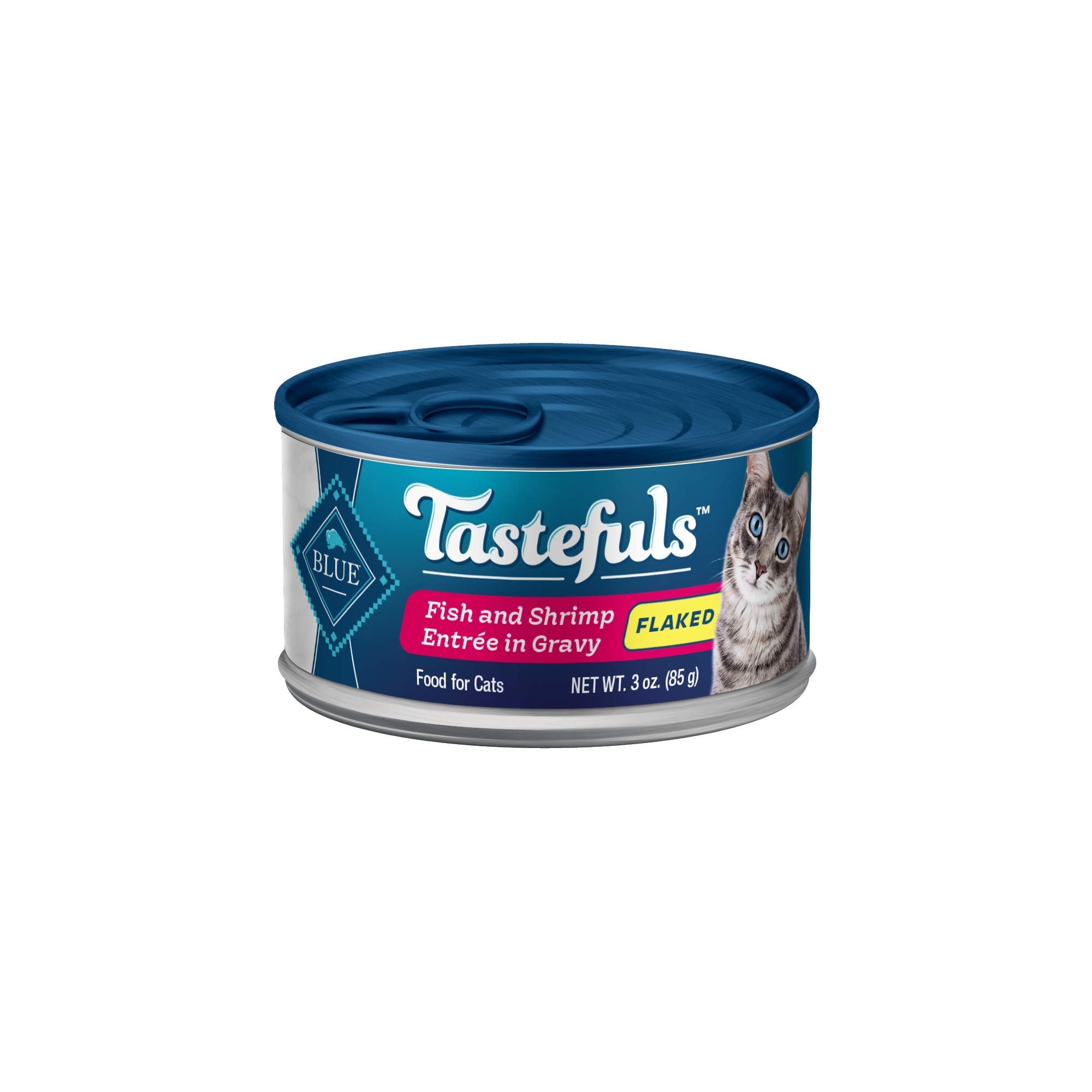 Blue Buffalo Tastefuls Flaked Wet Cat Food, Made with Natural Ingredients, Fish & Shrimp, 3-oz Cans (24 Count)