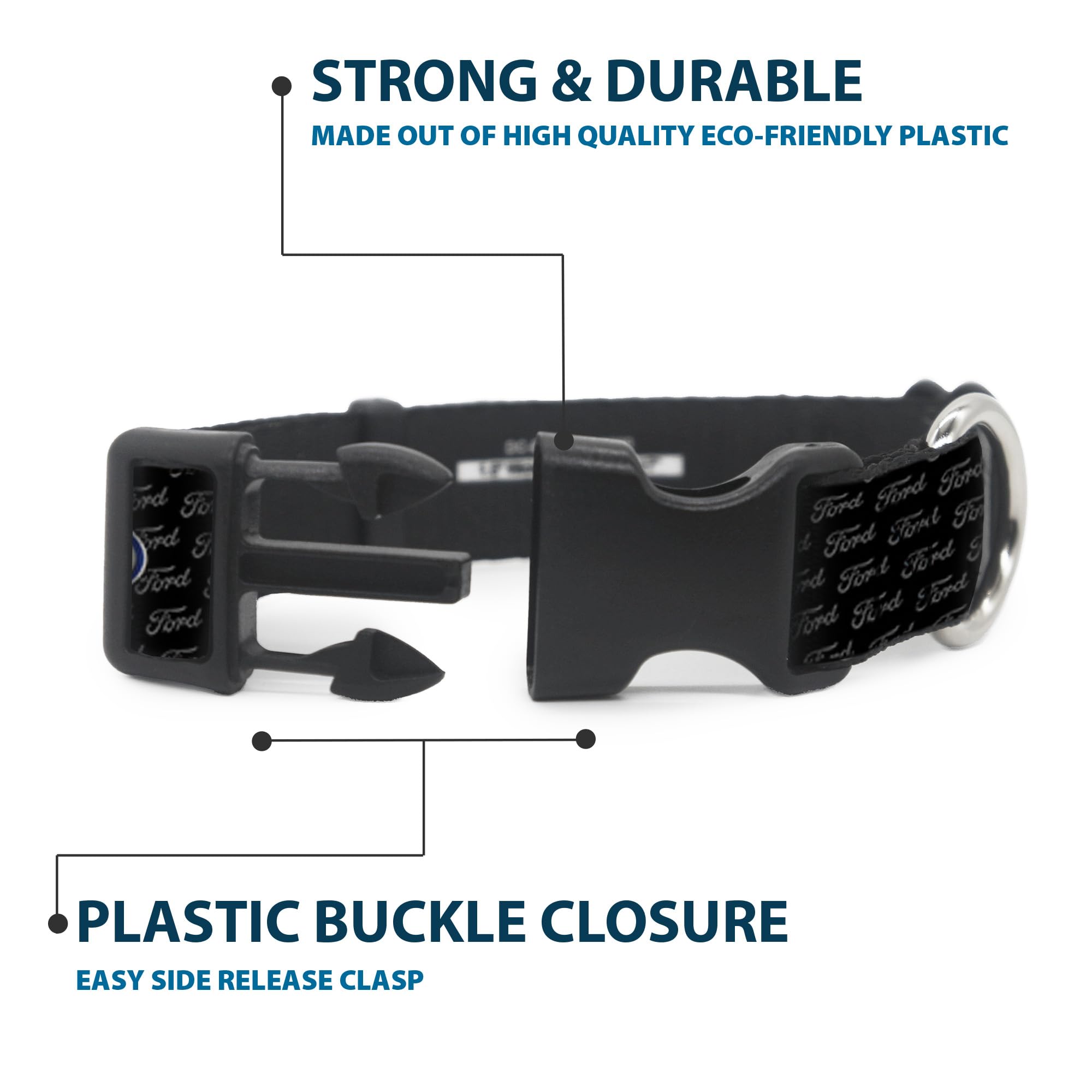 Buckle-Down ''Ford Oval Repeat W/Text'' Plastic Clip Collar, 1'' X 11-17''/Medium