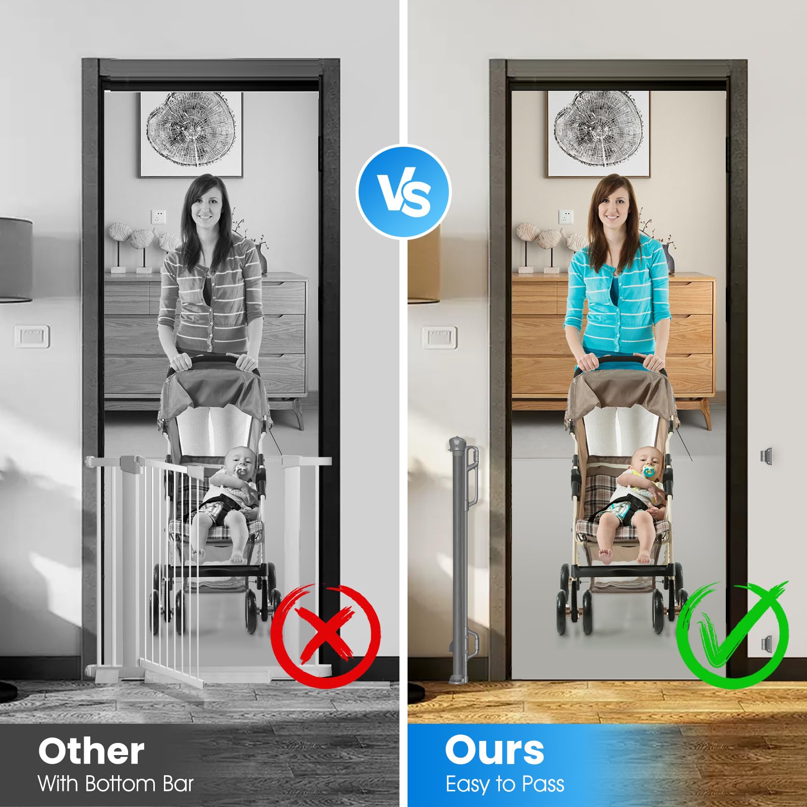SPACEANY Retractable Baby Gate for Stairs & Doorways - 55 Wide Portable Safety Gate | Fits Baseboards, Easy to Use Indoor/Outdoo
