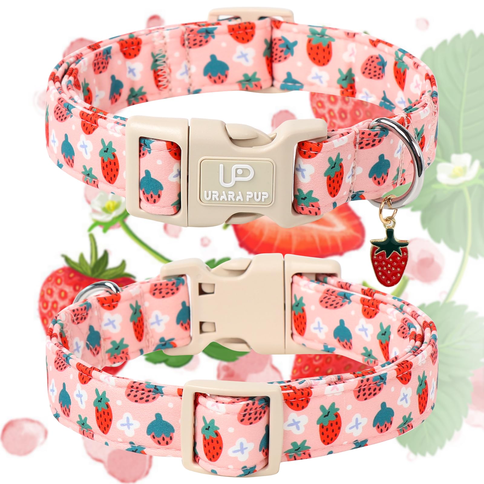 Up Urara Pup Dog Collar-Summer Puppy Collars-Adjustable Strawberry Pet Collar For Small,Medium,Large Dogs-Durable & Cute Design