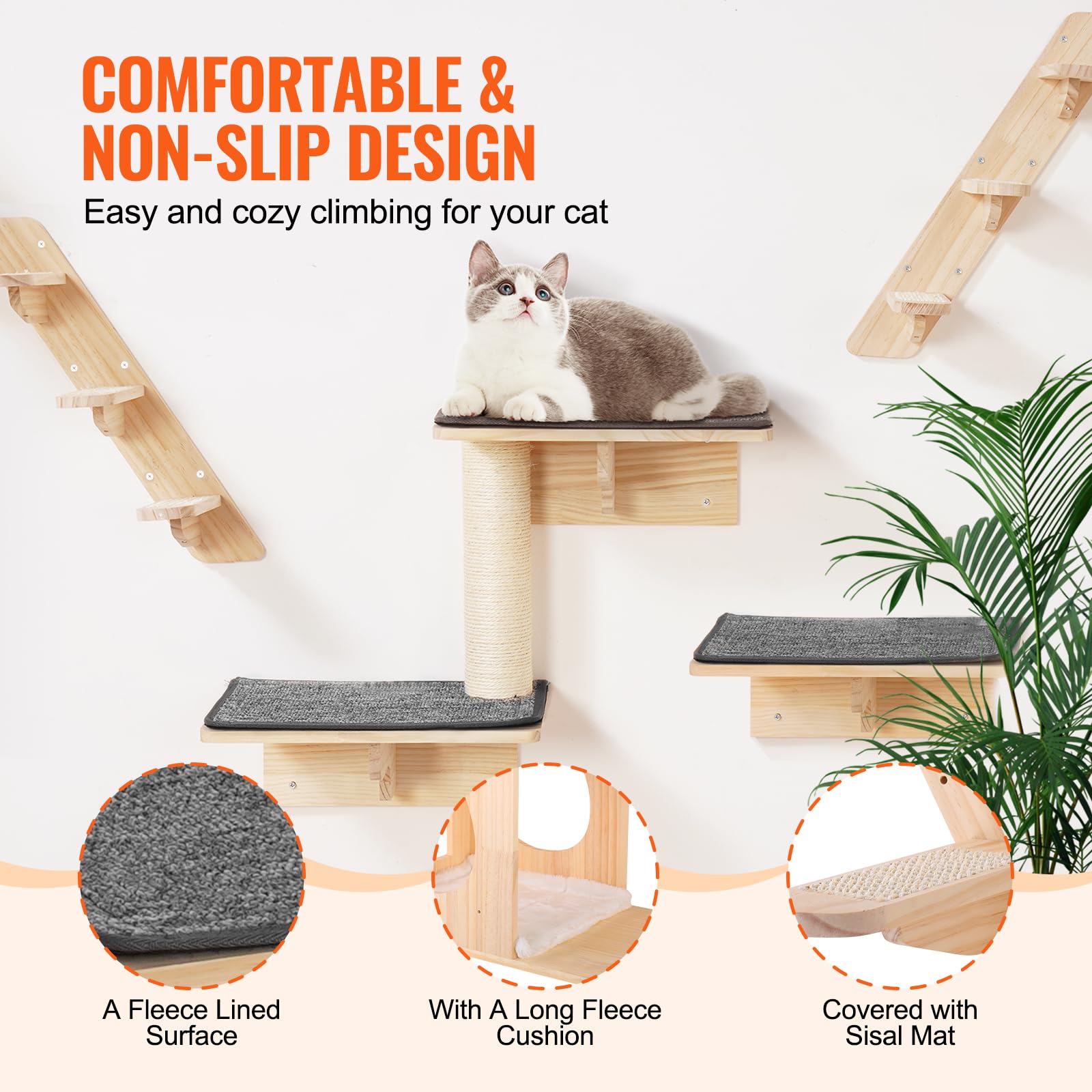 VEVOR Wall Mounted Cat Shelves, Cat Wall Shelves and Perches with Jumping Boards, Cat Beds, Hammocks & Cat Tree, Cat Furniture a